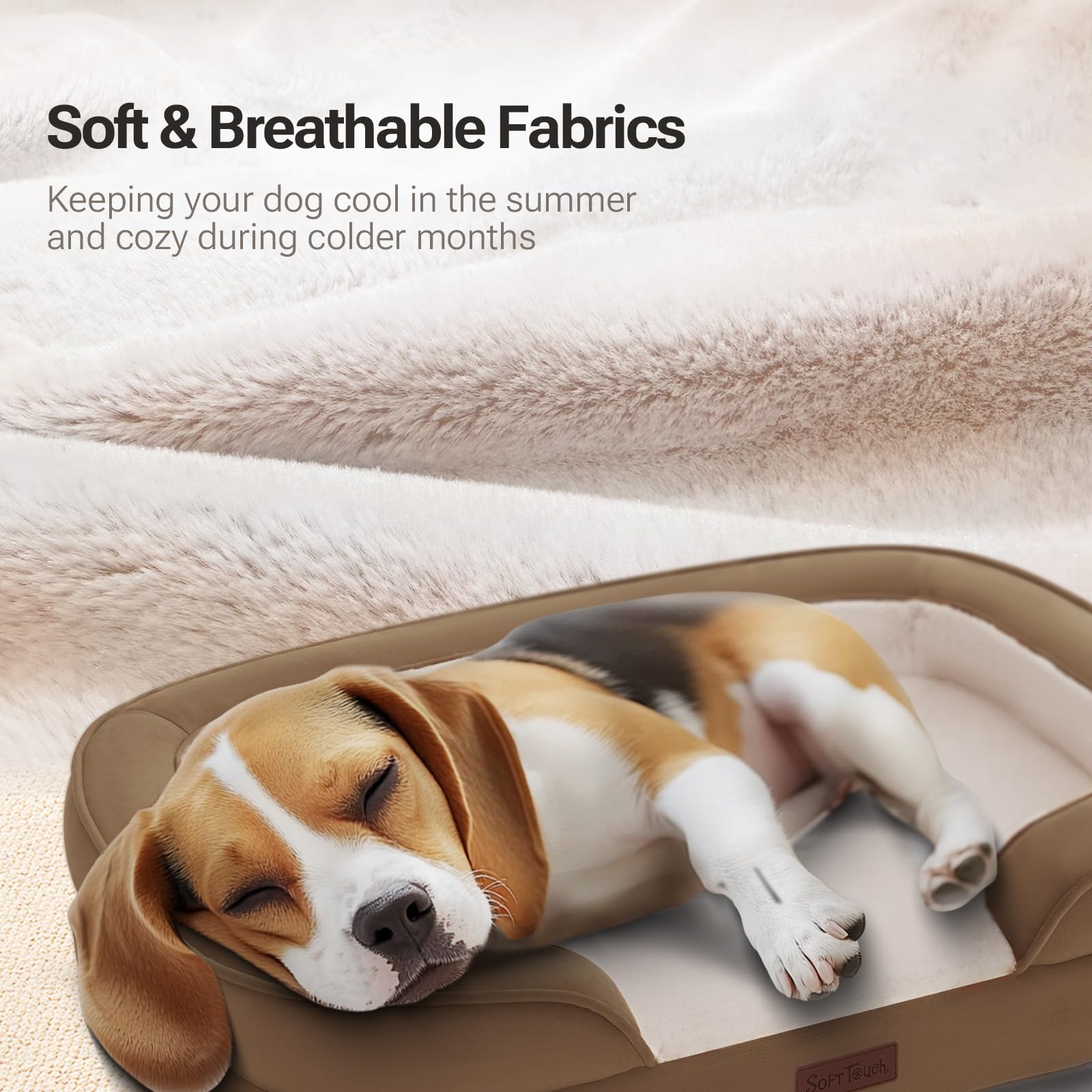 Soft Touch Orthopedic Dog Bed For Large Dogs With Faux Fur Top, Waterproof Pet Couch Bed With Removable Washable Cover And Suppo