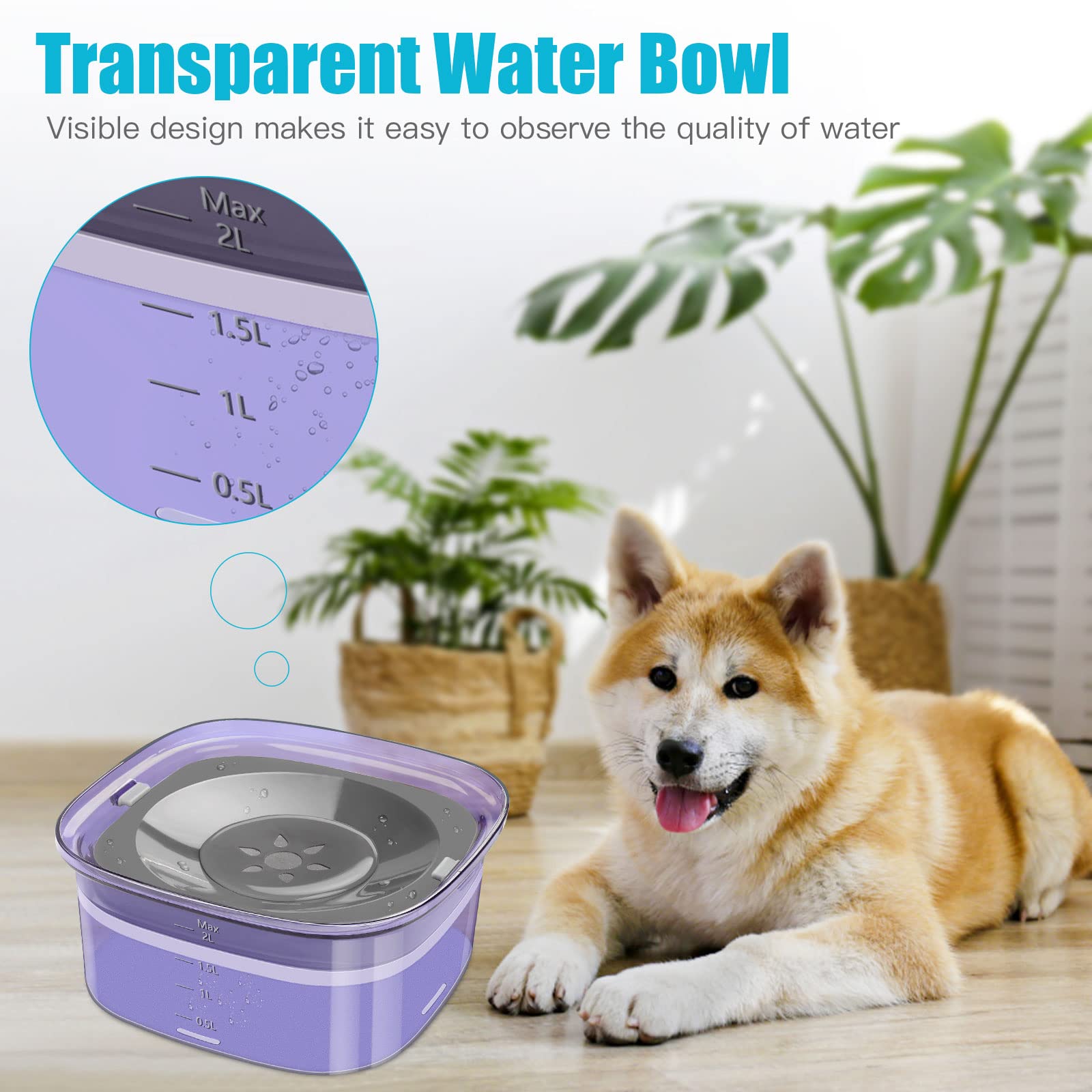 Upsky 70Oz Dog Water Bowl 2L No Spill Dog Bowl Large Capacity Spill Proof Slow Water Feeder, No Splash Dog Bowl Pet Water Dispen
