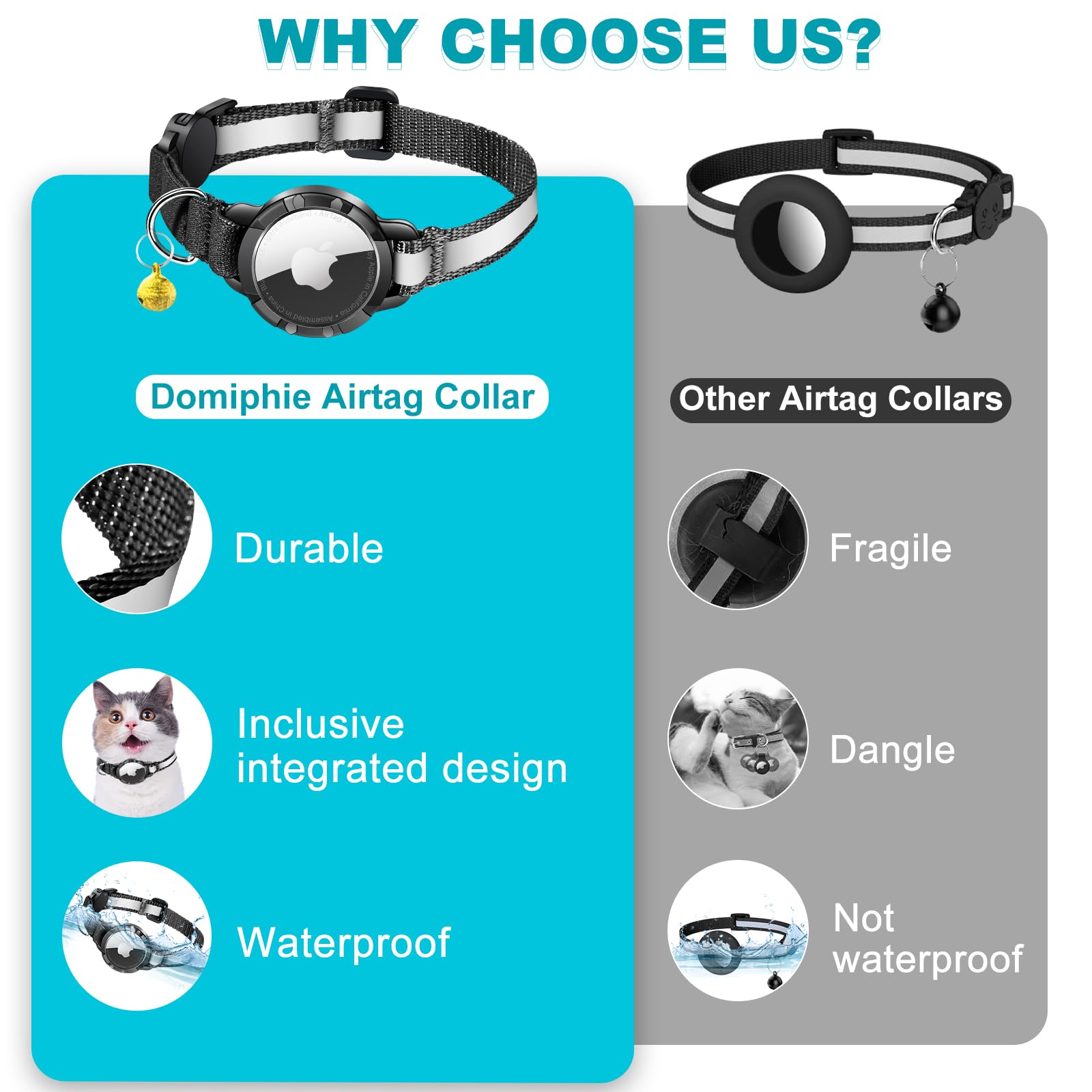 Airtag Cat Collar - Breakaway Cat Collar With Bells, Luminous & Reflective Design, Lightweight Kitten Collar For Apple Air Tag,