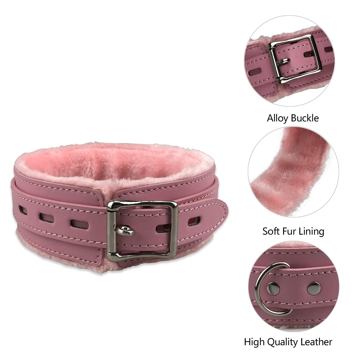 Pink Leather Choker Collars Soft Inner Fur For Comfort Detachable Leash Chain Durable Leather Collar With Alloy Buckle