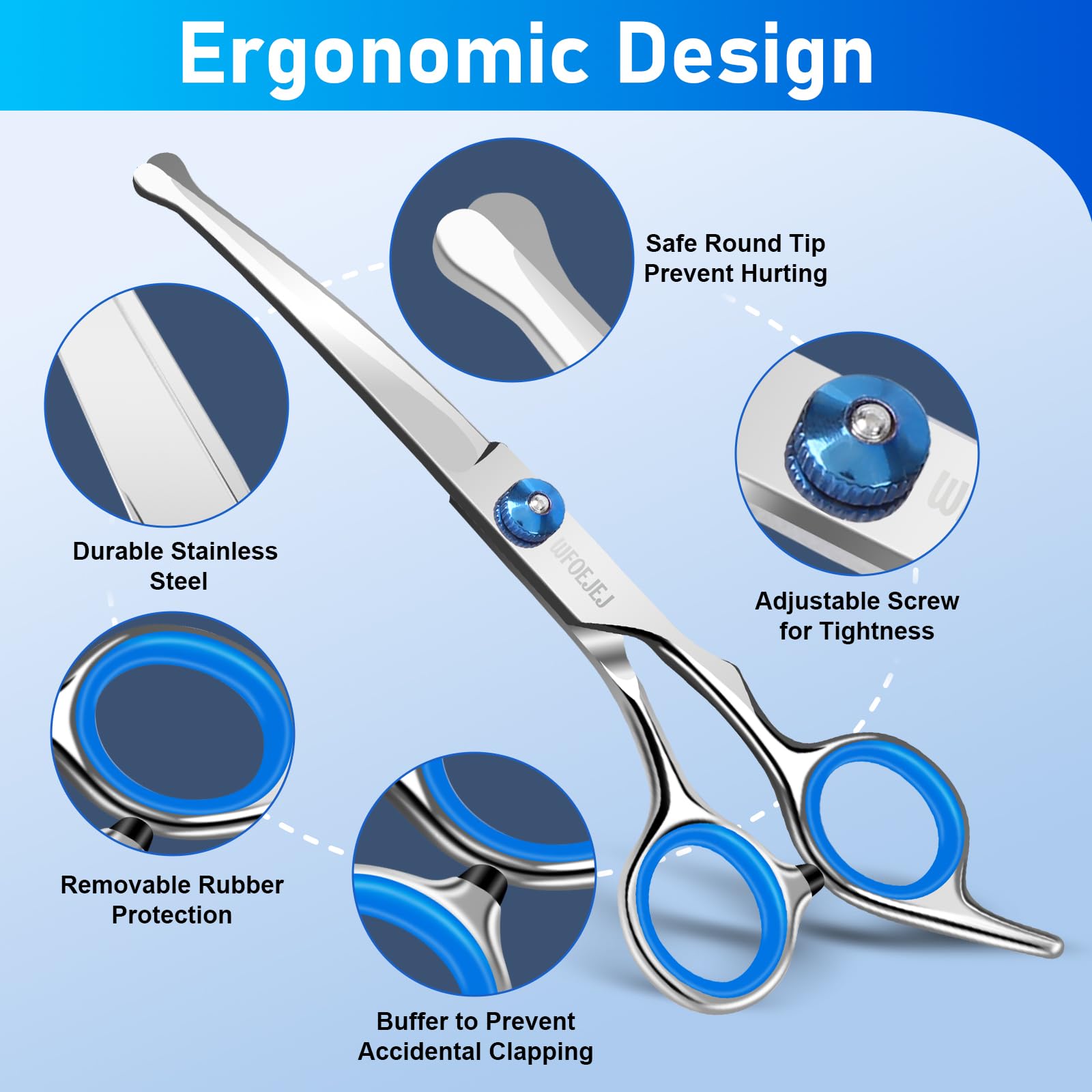 WFOEJEJ Professional 3 in 1 Dog Grooming Scissors Kit with Safety Round Tips, Sharp and Durable Pet Grooming Shears for Dogs and