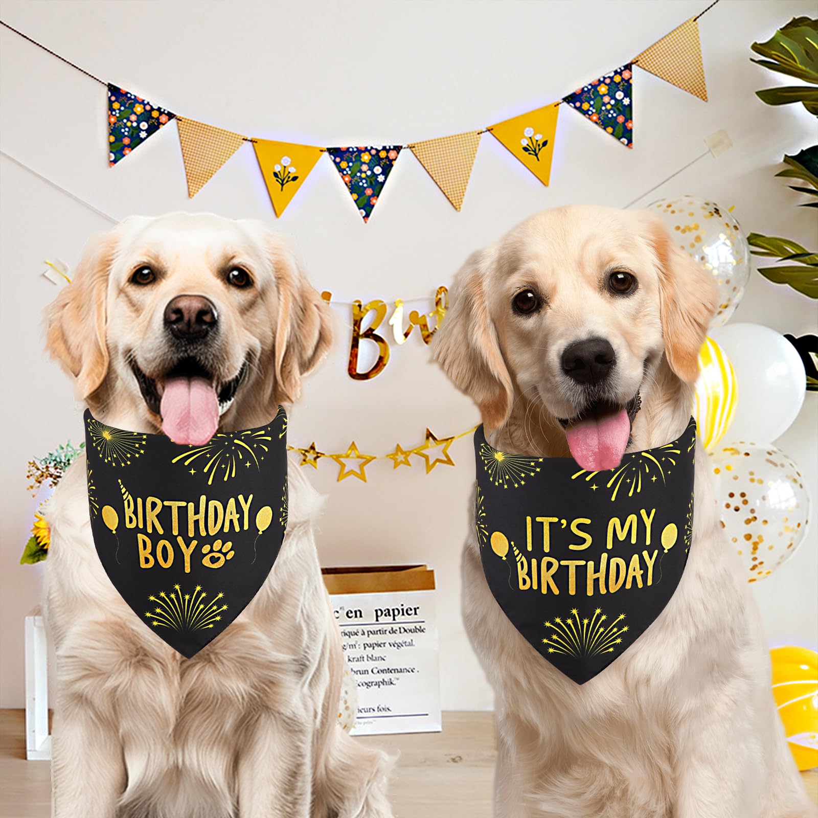 Ququle Dog Birthday Bandana Boy Black Xlarge 1Pcs, Durable Triangle Reversible Scarf Bibs Handkerchief For Puppy Pet