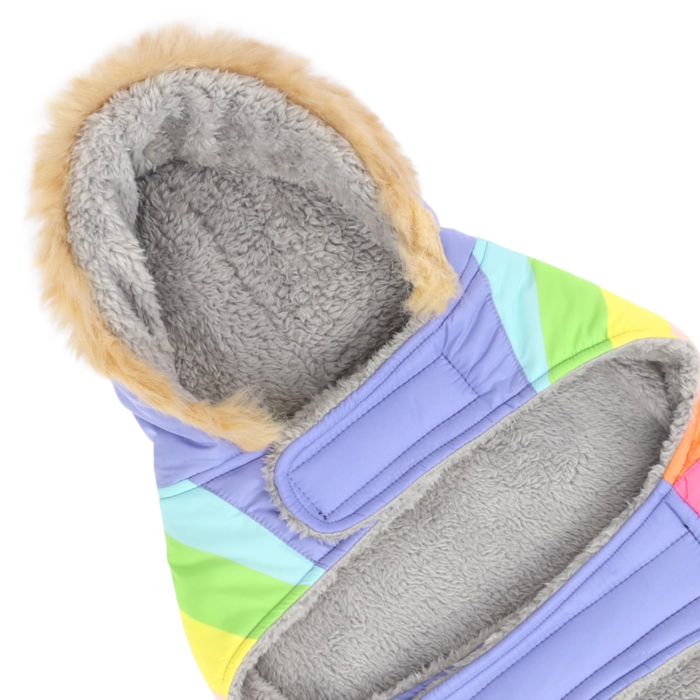 Hde Dog Puffer Jacket Fleece Lined Warm Dog Parka Winter Coat With Harness Hole Pastel Rainbow - Xl