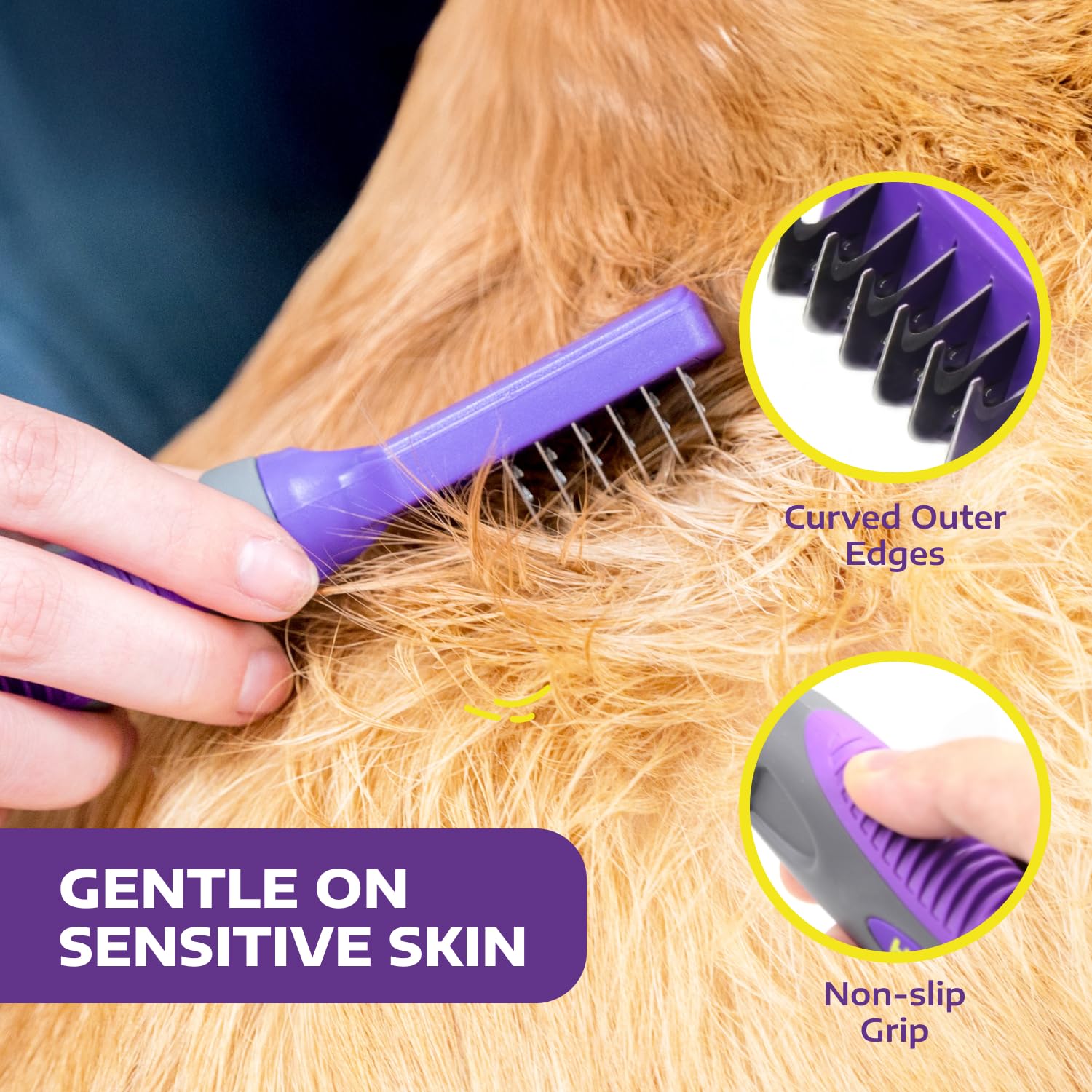 Hertzko Grooming Dematting Comb For Dogs And Cats - Stainless Steel Undercoat Rake For Shedding And Tangled Fur - Ergonomic Hand