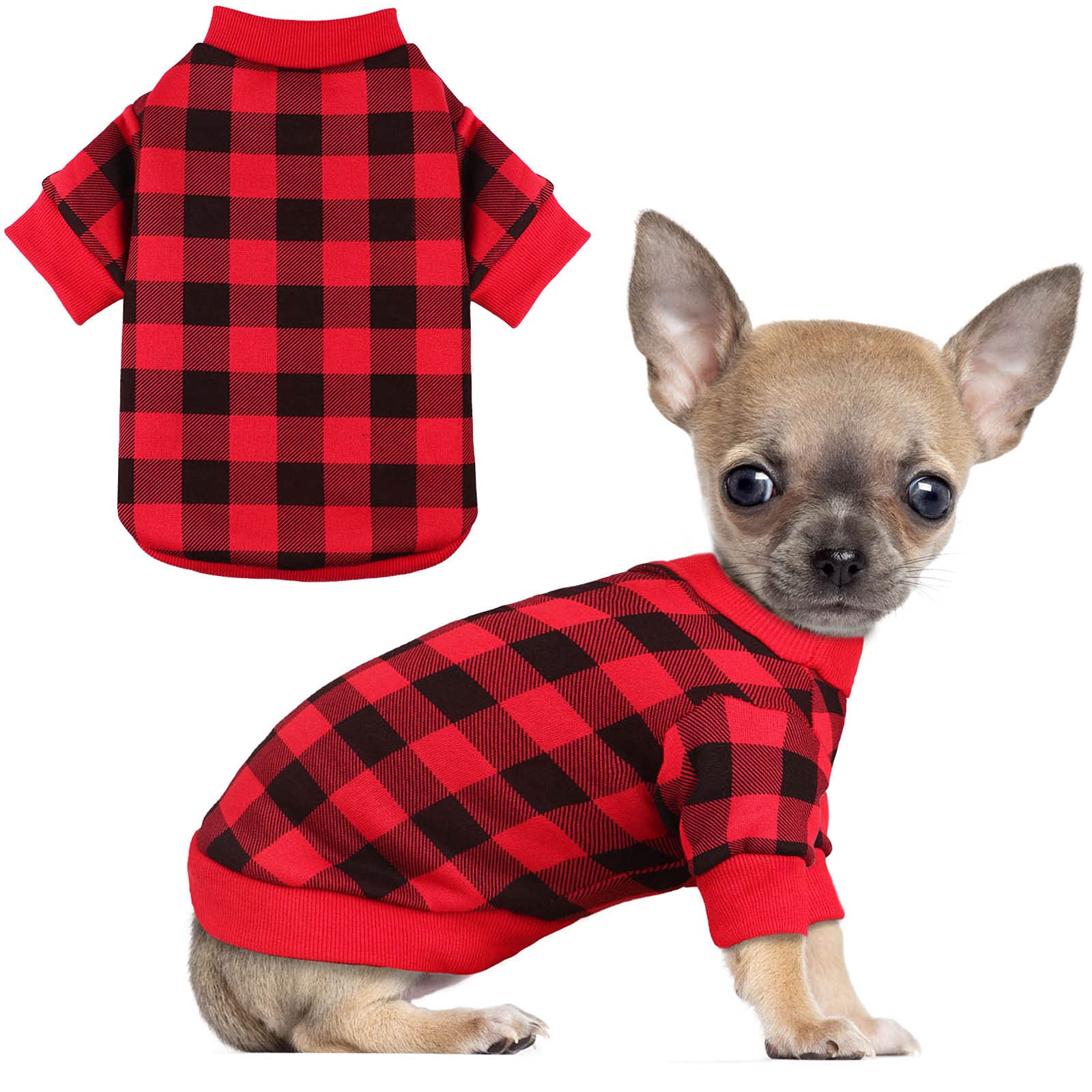 Buffalo Plaid Fleece Sweater for Small Dogs - Soft Thickening Warm Puppy Clothes for Girl & Boy (S)