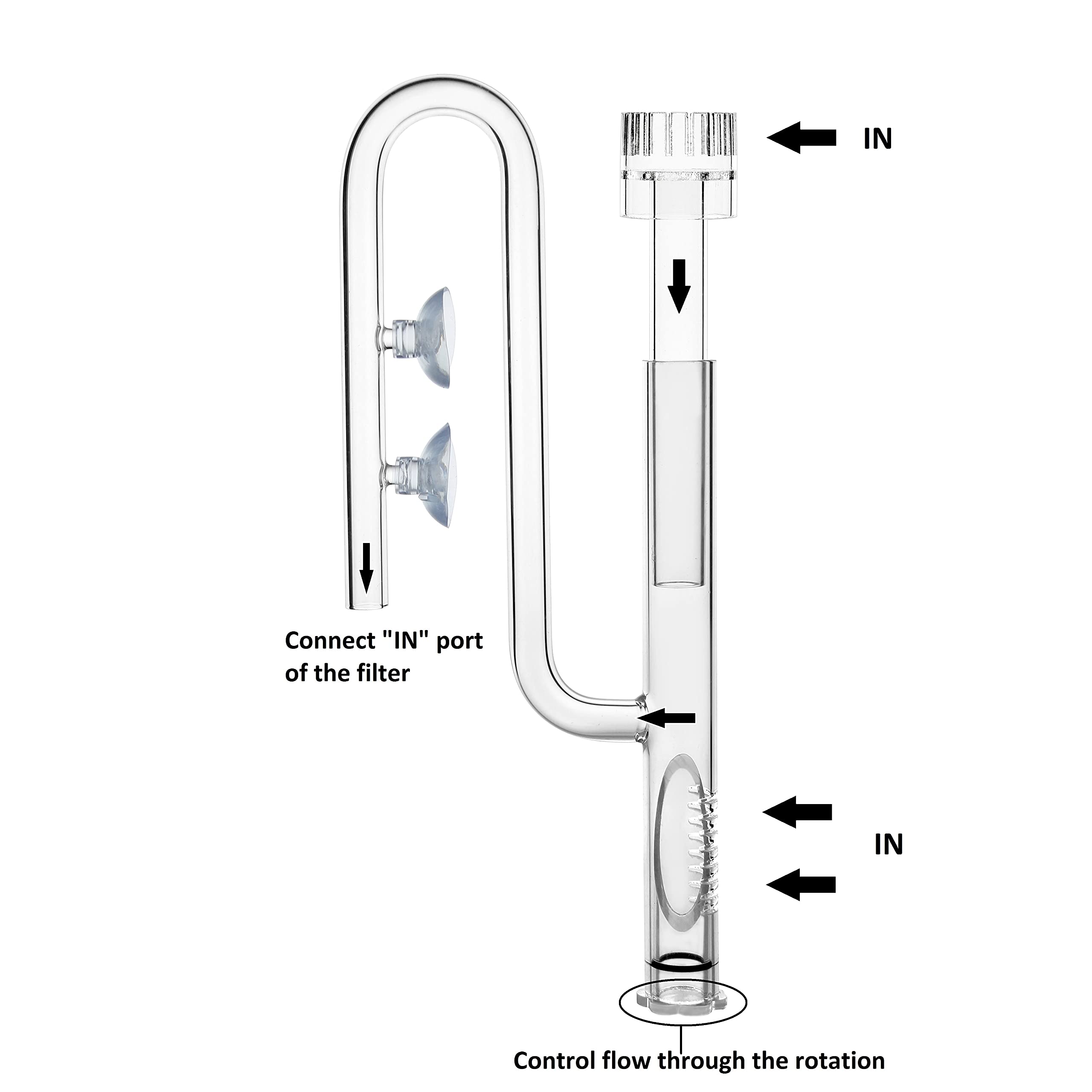 JARDLI Glass Lily Pipe Inflow with Surface Skimmer for 19/25mm Aquarium Tubing - 20mm Size, Ideal for Planted Tanks