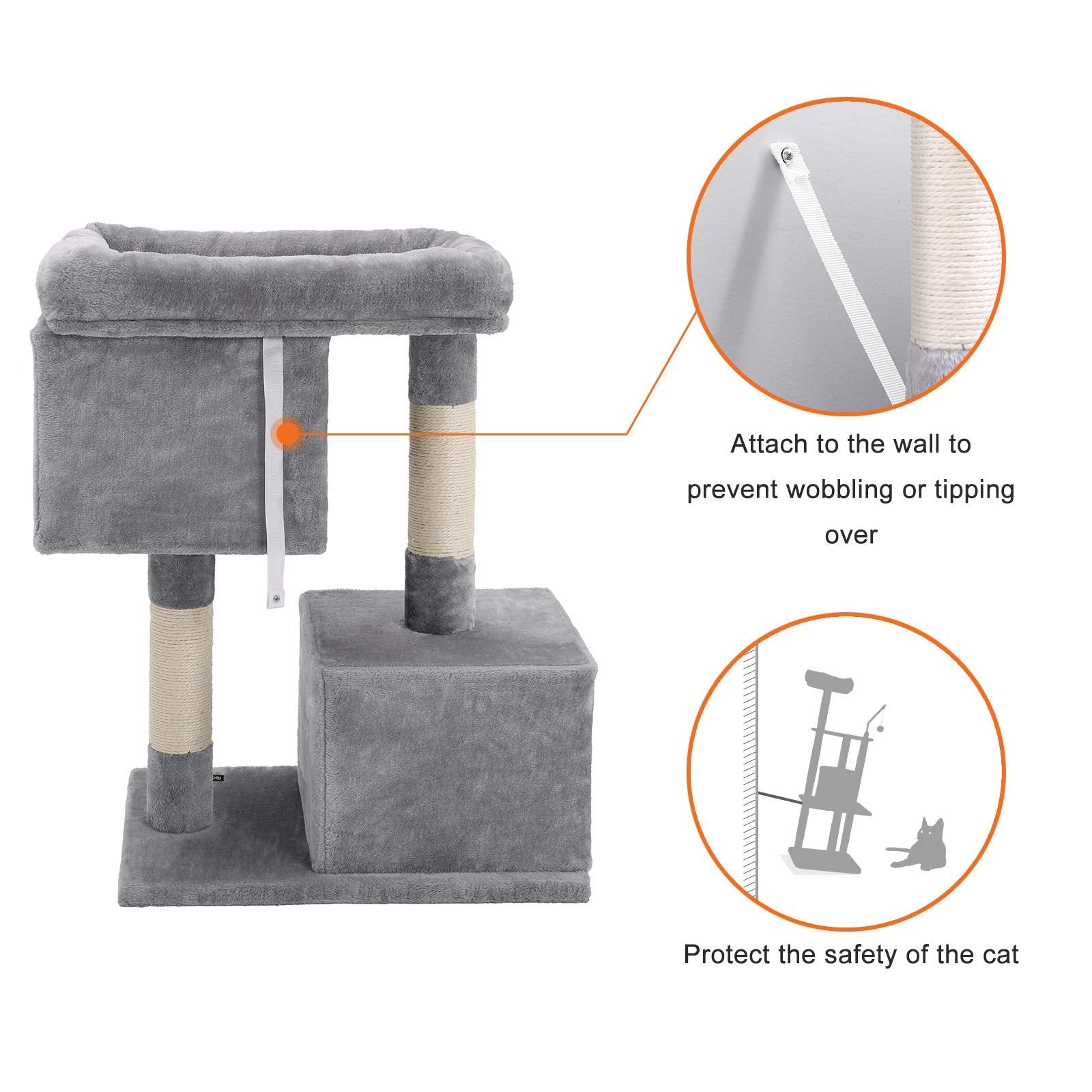 Feandrea Cat Tree, 33.1-Inch Cat Tower, L, Cat Condo For Large Cats Up To 16 Lb, Large Cat Perch, 2 Cat Caves, Scratching Post, Light Gray Upct61W
