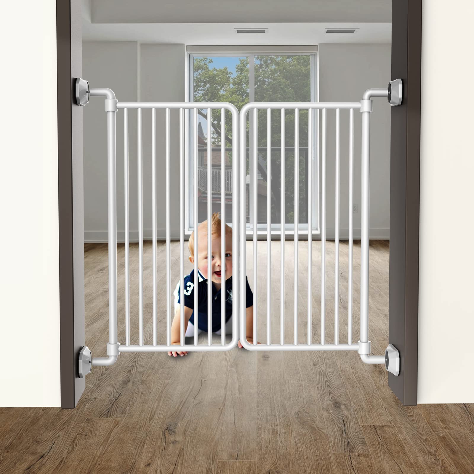 ICERO Baby Gate Wall Protector - 4-Pack White, Protects Walls & Doorways from Pet Gates, Pressure Mounted Safety for Kids & Pets