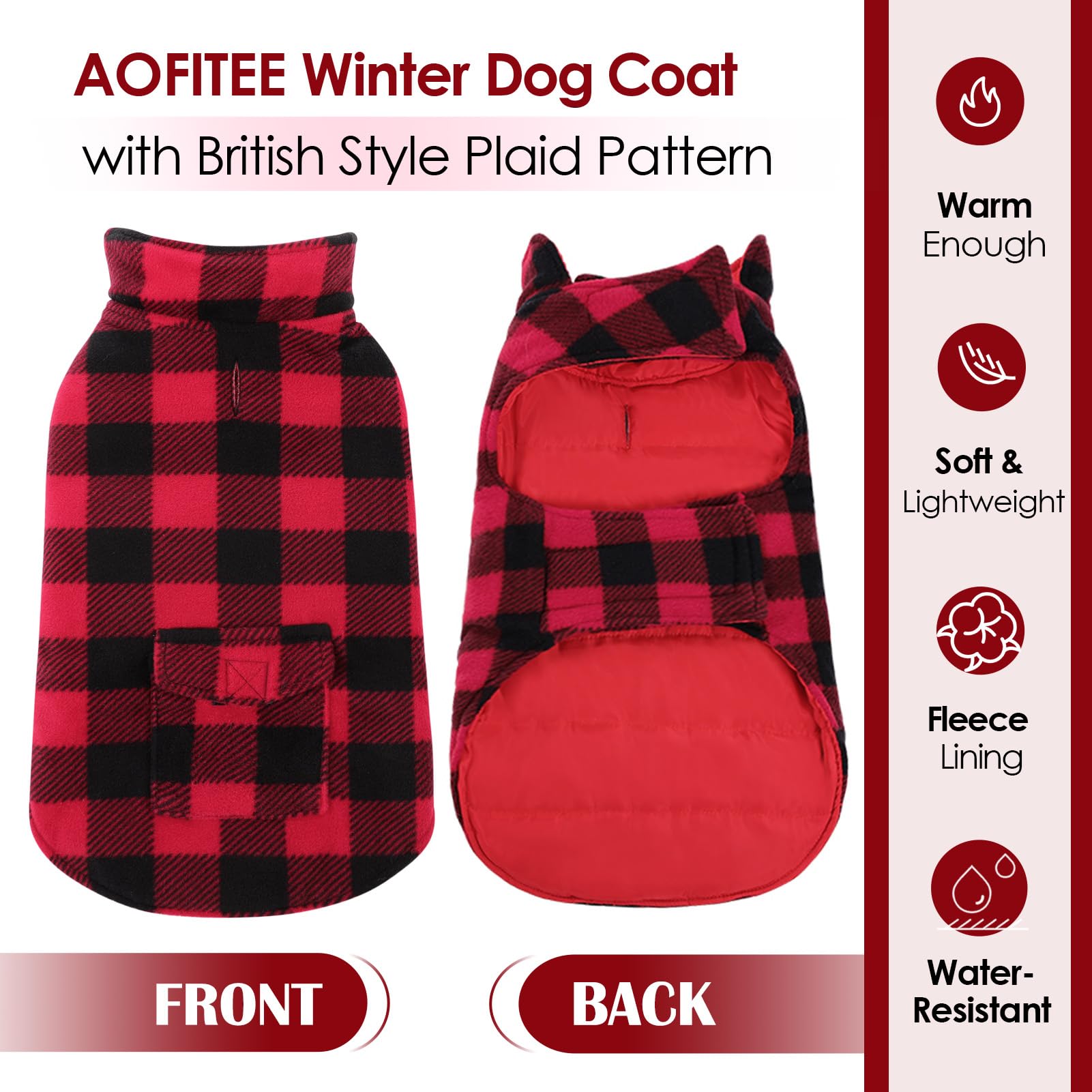 Aofitee Dog Jacket Plaid Dog Winter Coat, Warm Dog Puffer Jacket, Large Dog Sweater, Reversible Dog Cold Weather Coat For Large Dogs, Waterproof Dog Winter Jacket For Small Medium Large Dogs, Xxxl