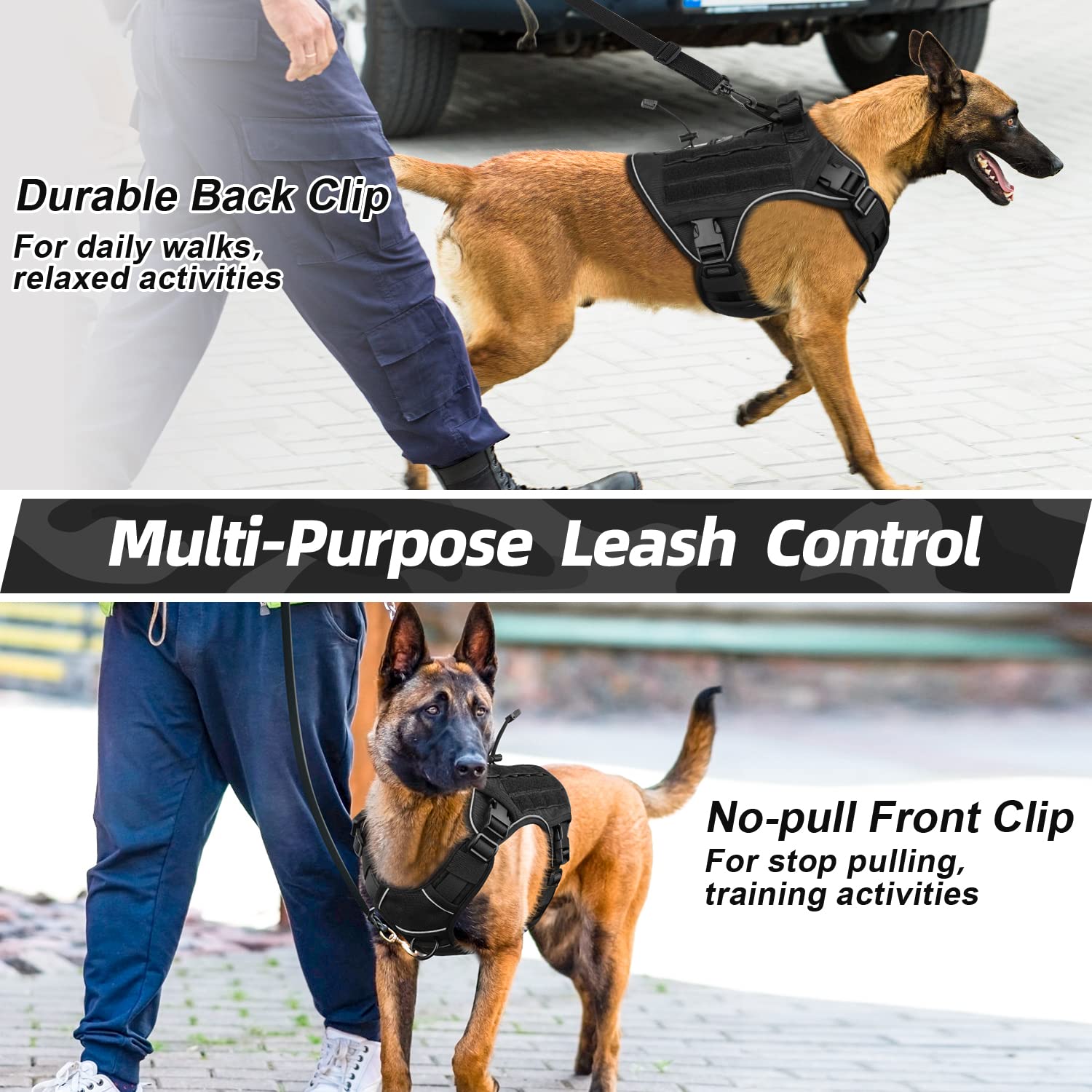 Wingoin Black Tactical Dog Harness Vest For Large Medium Dogs No Pull Adjustable Reflective K9 Military Dog Service Dog Harnesses With Easy Control Handle For Walking Hiking Training(M)