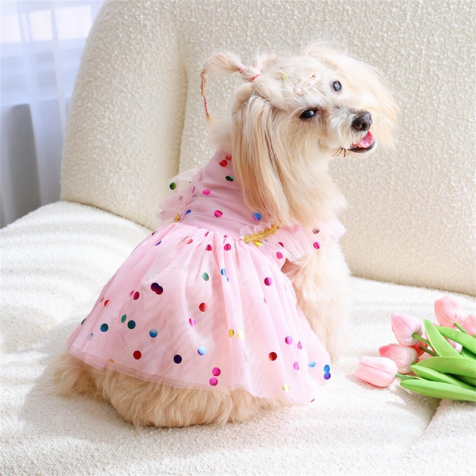 Yaopelky Small Dog Birthday Dress Sparkly Sequin Dog Cat Dress Puppy Tulle Dress Doggie Tutu Skirt Cat Outfit Pet Costume For Yo