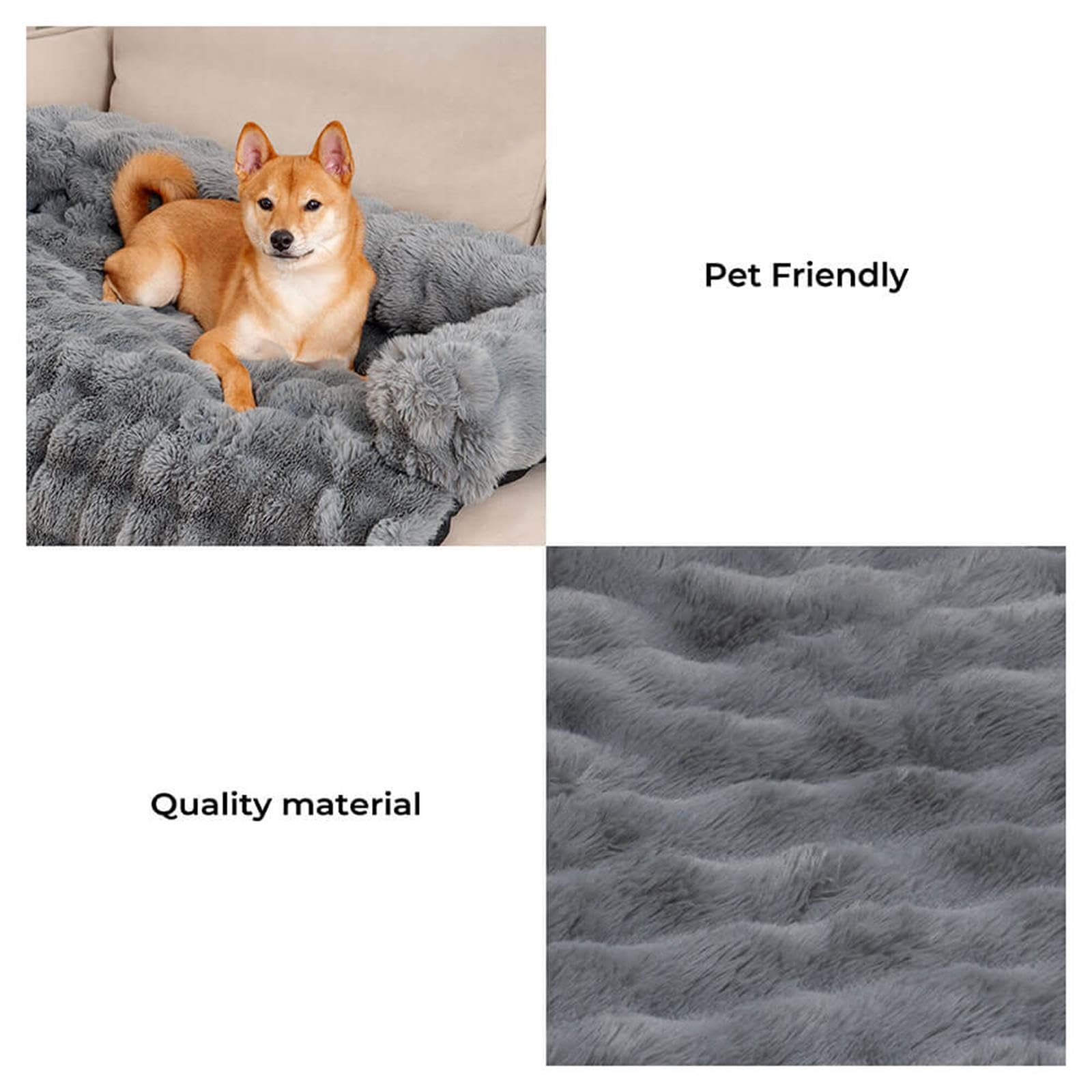 FUNNYFUZZY Calming Dog Bed Mat, Fluffy Fuzzy Couch Cover for Sofa, Furniture Protector with Removable Washable Cover for Medium