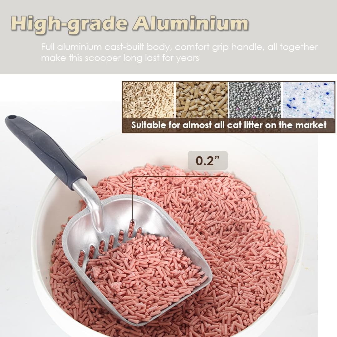 Vitisyao Heavy-Duty Cat Litter Scoop With Holder, Aluminium Cat Scoop Captures All Clumps, Kitty Metal Scooper, Cat Caddy For Li