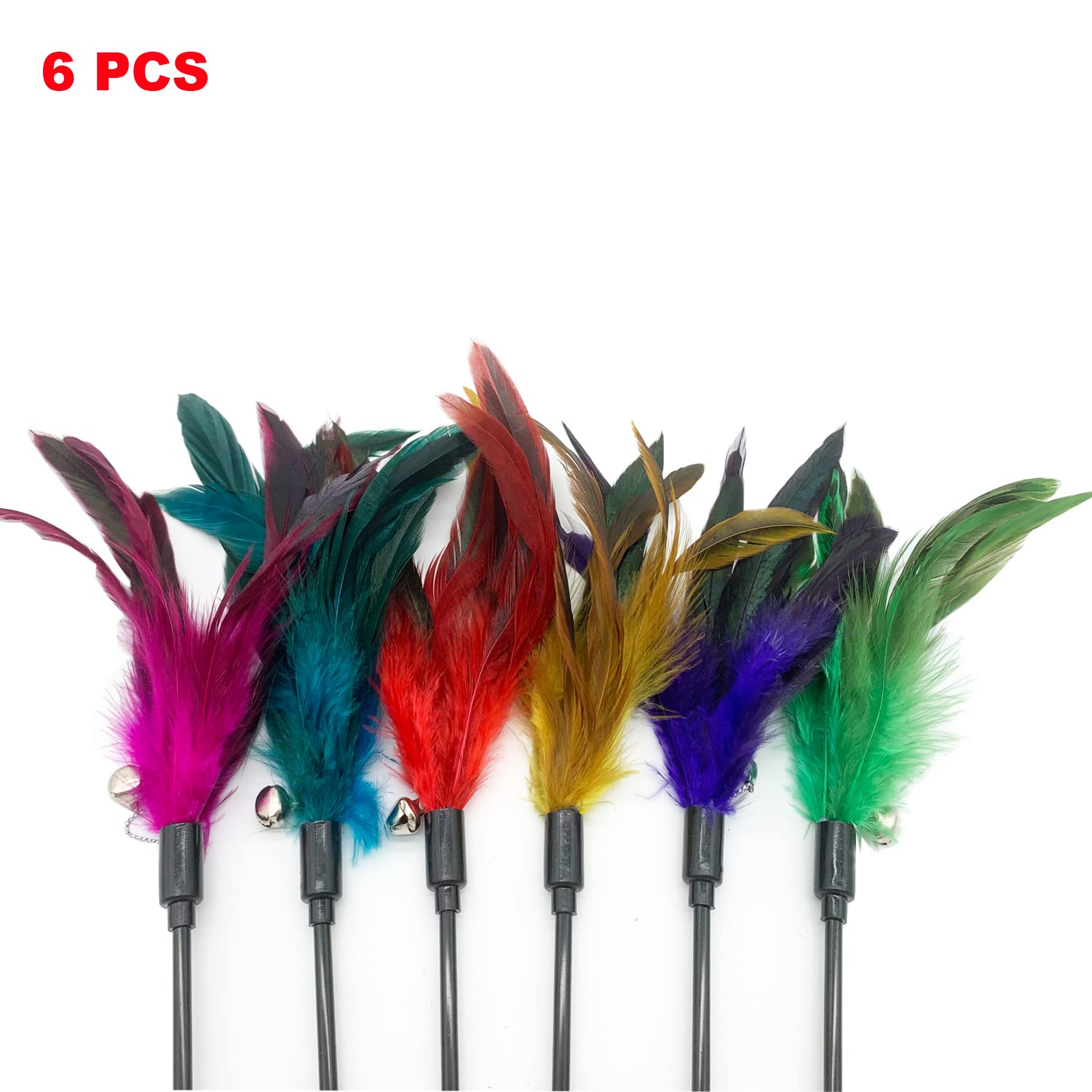 CATENESS Cat Wand Toy Feather Stick - 6 PCS Interactive Toys for Indoor Cats, Colorful Cat Feathers for Playtime Fun