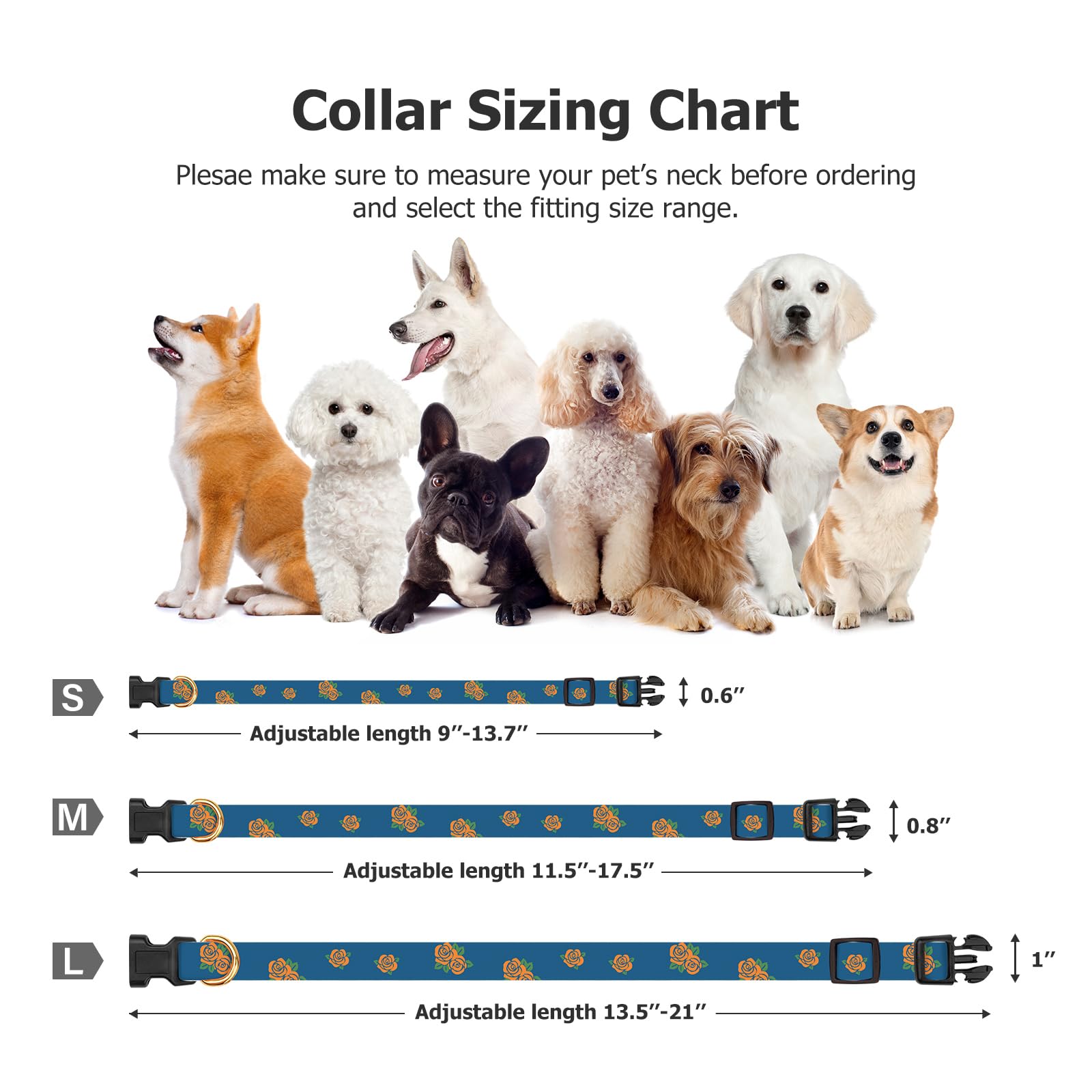 Cotton Handmade Dog Collar Cute And Distinctive Patterns Blue Rose With Pendant For Girl Boy Dogs Collars L