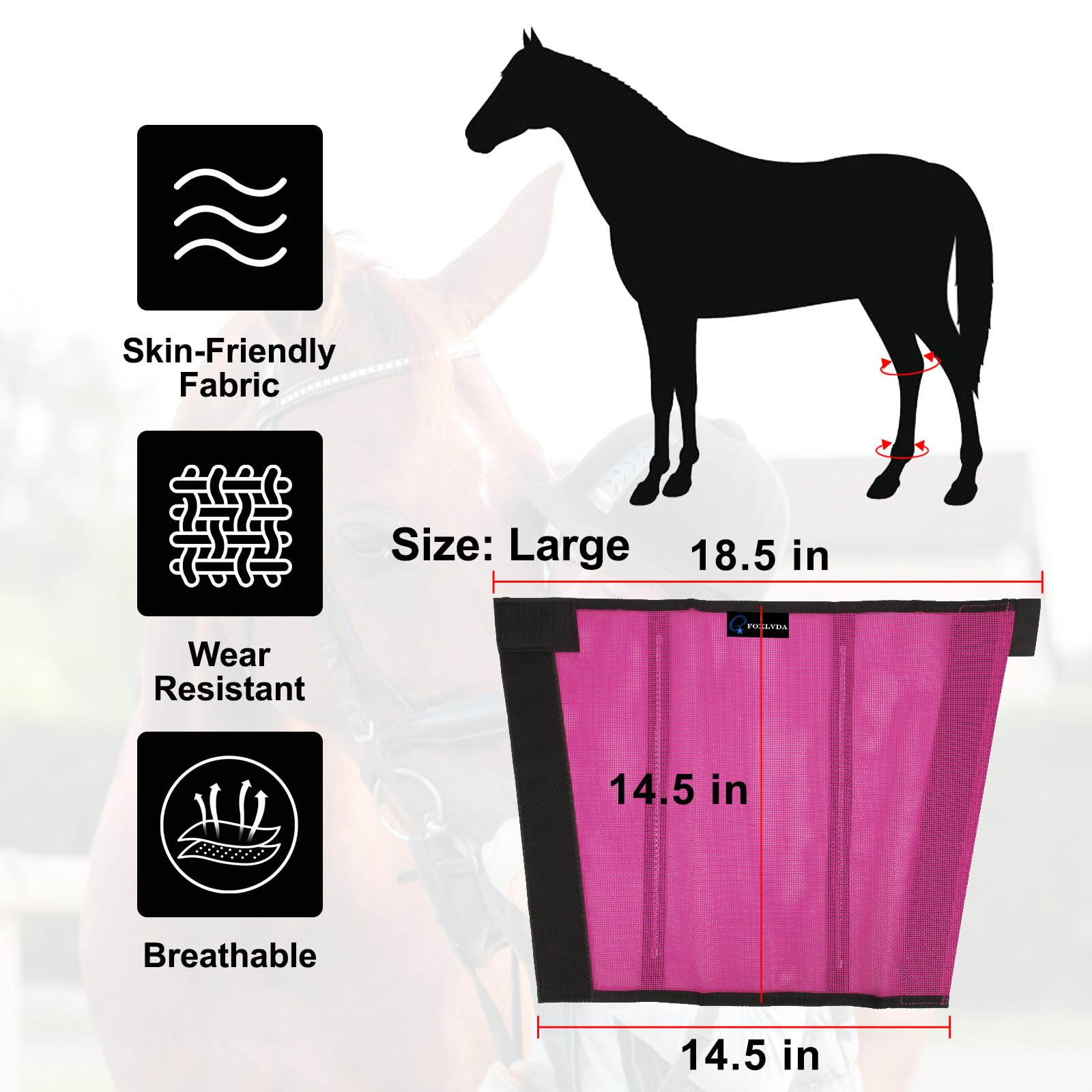 Foxlvda Horse Fly Boots - Fly Boots For Horses Set Of 4, Comfortable Horse Leggings, Mesh Material Design With Metal Support Bar