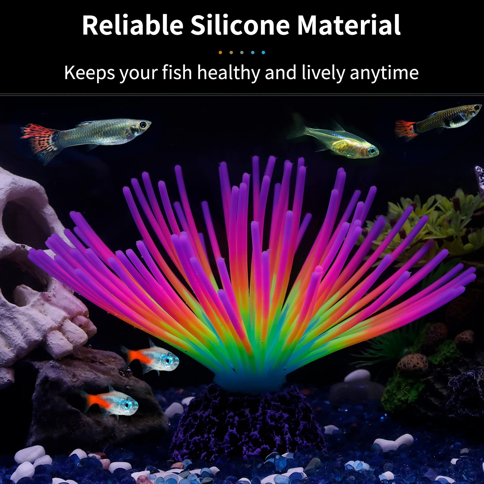 Uniclife Aquarium Imitative Rainbow Sea Urchin Ball Artificial Silicone Ornament With Glowing Effect For Fish Tank Landscape Decoration
