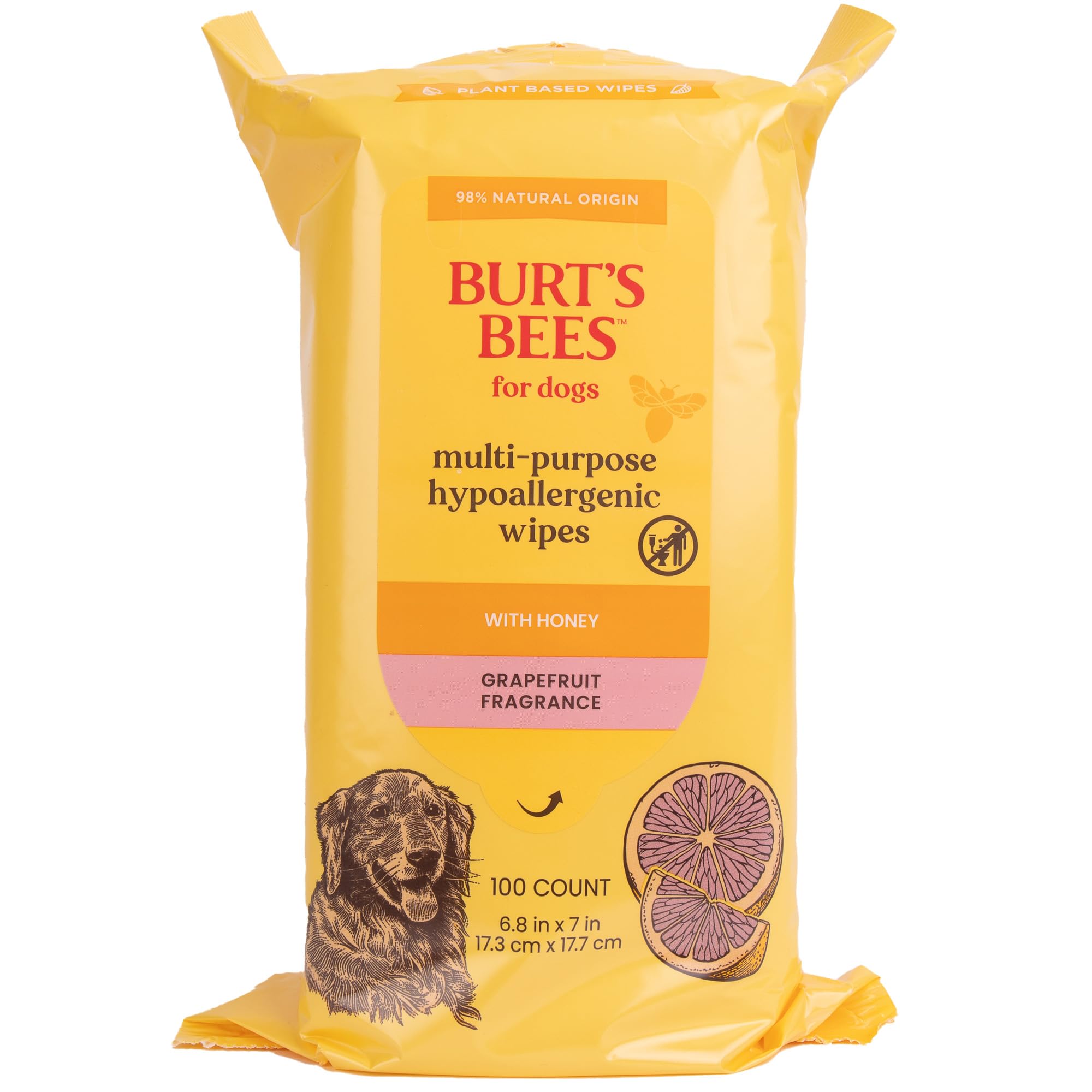 Burt'S Bees For Pets Multipurpose Dog Wipes With Honey, Grapefuit Fragrance, 98% Natural Origin Formulas, Hypoallergenic Dog Wip
