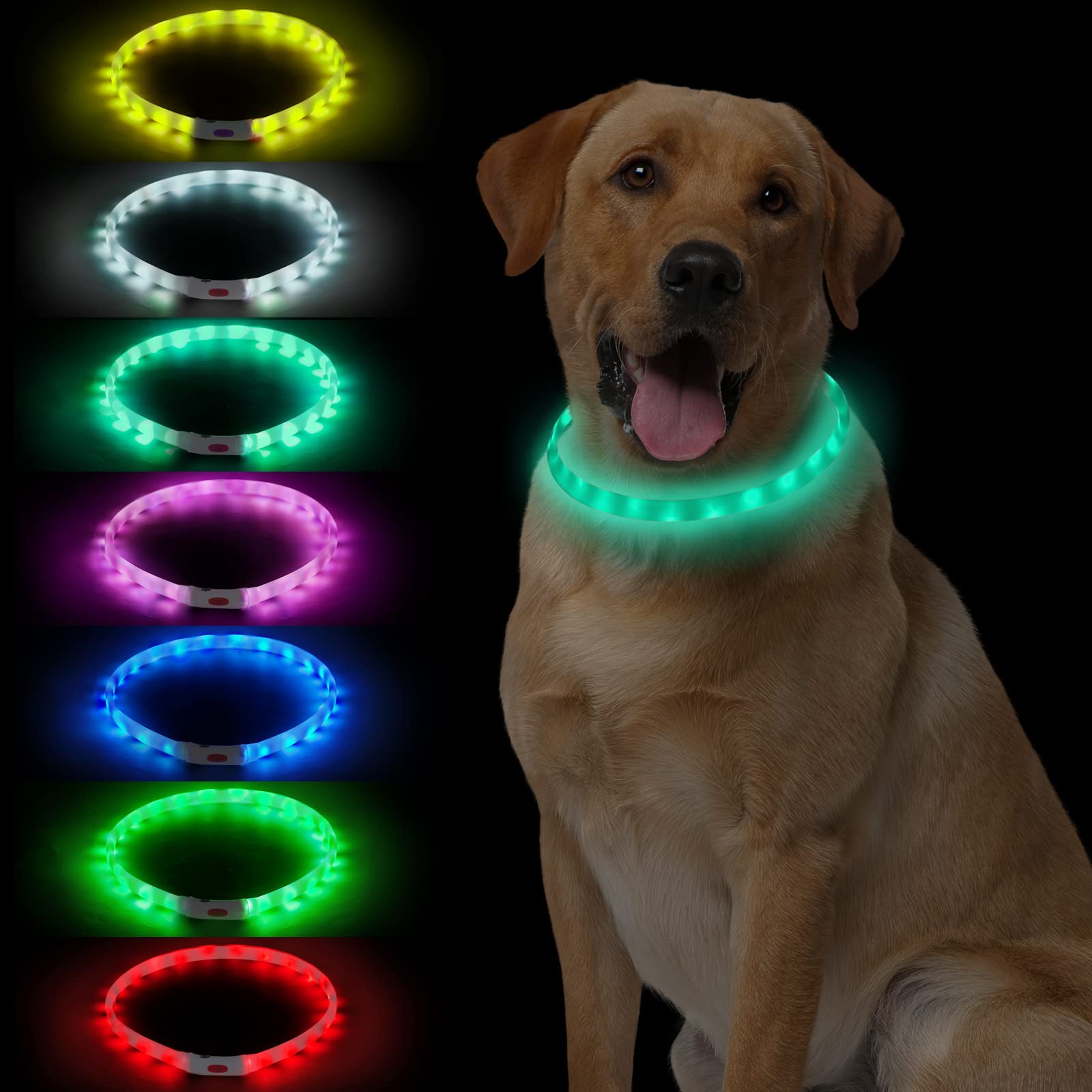 Led Multi-Color Dog Collar , Rechargeable 7 Colors Changing Light Up Dog Collar, Dog Lights Make Pet Visible And Safety For Nigh
