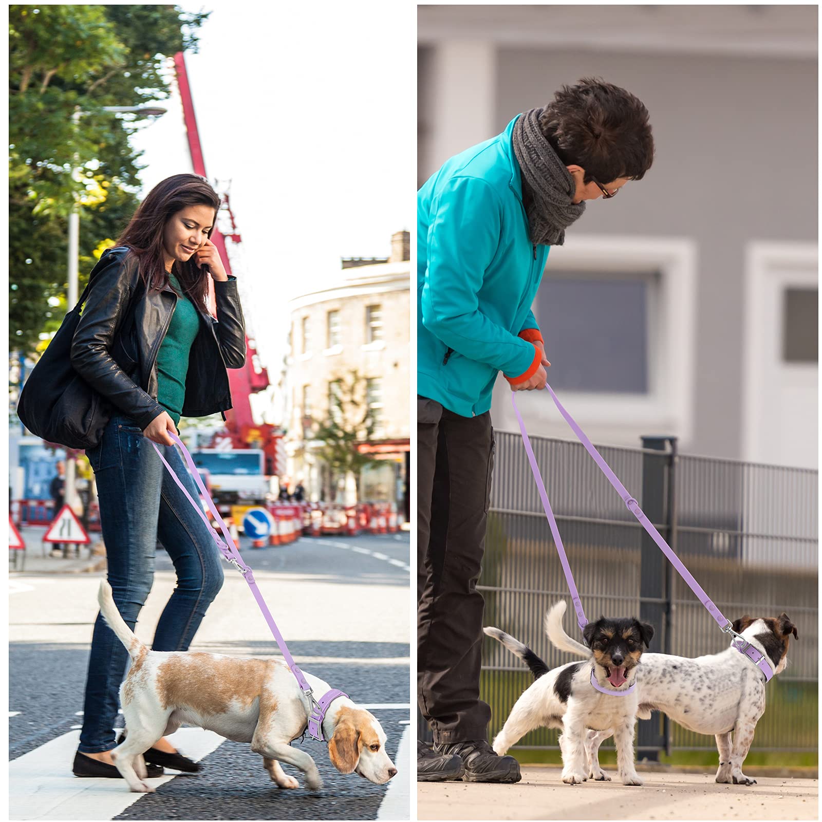 Waterproof Dog Leash: Standard Dog Leashes With 2 Hooks For Walking, Adjustable Lengths For Traffic Control Safety, Durable And Odor Proof, For Medium Large Dogs (Lilac,L)