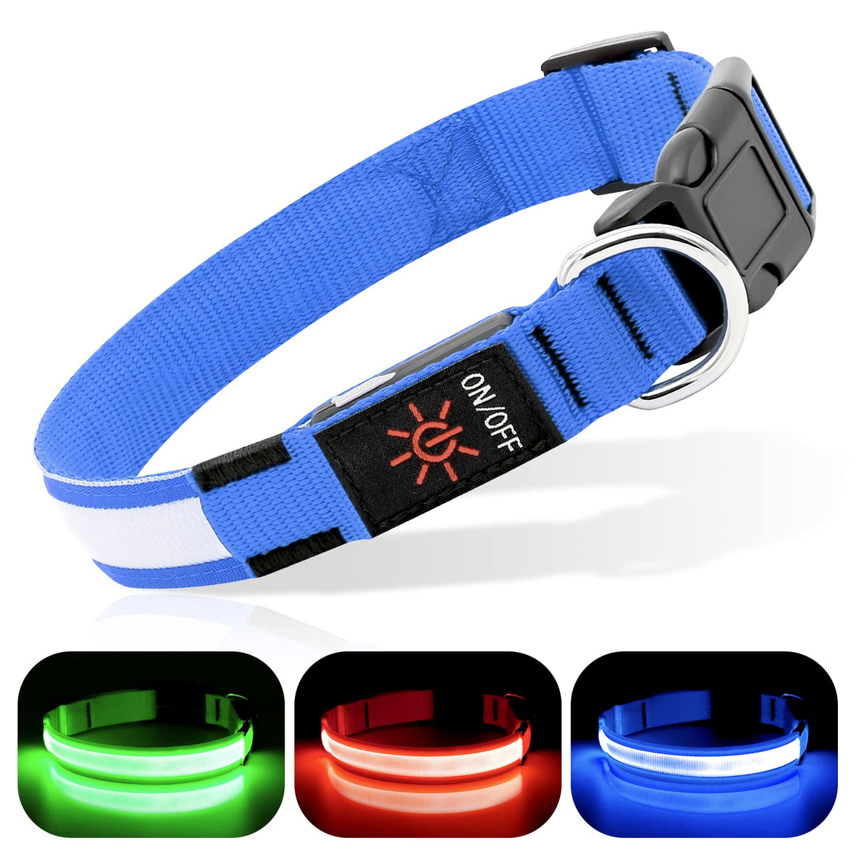 Bseen Light Up Dog Collar - Reflective Led Light Puppy Collar Rechargeable Waterproof Glow In The Dark Dog Collars For Small Medium Large Dogs (Royal Blue, Medium)