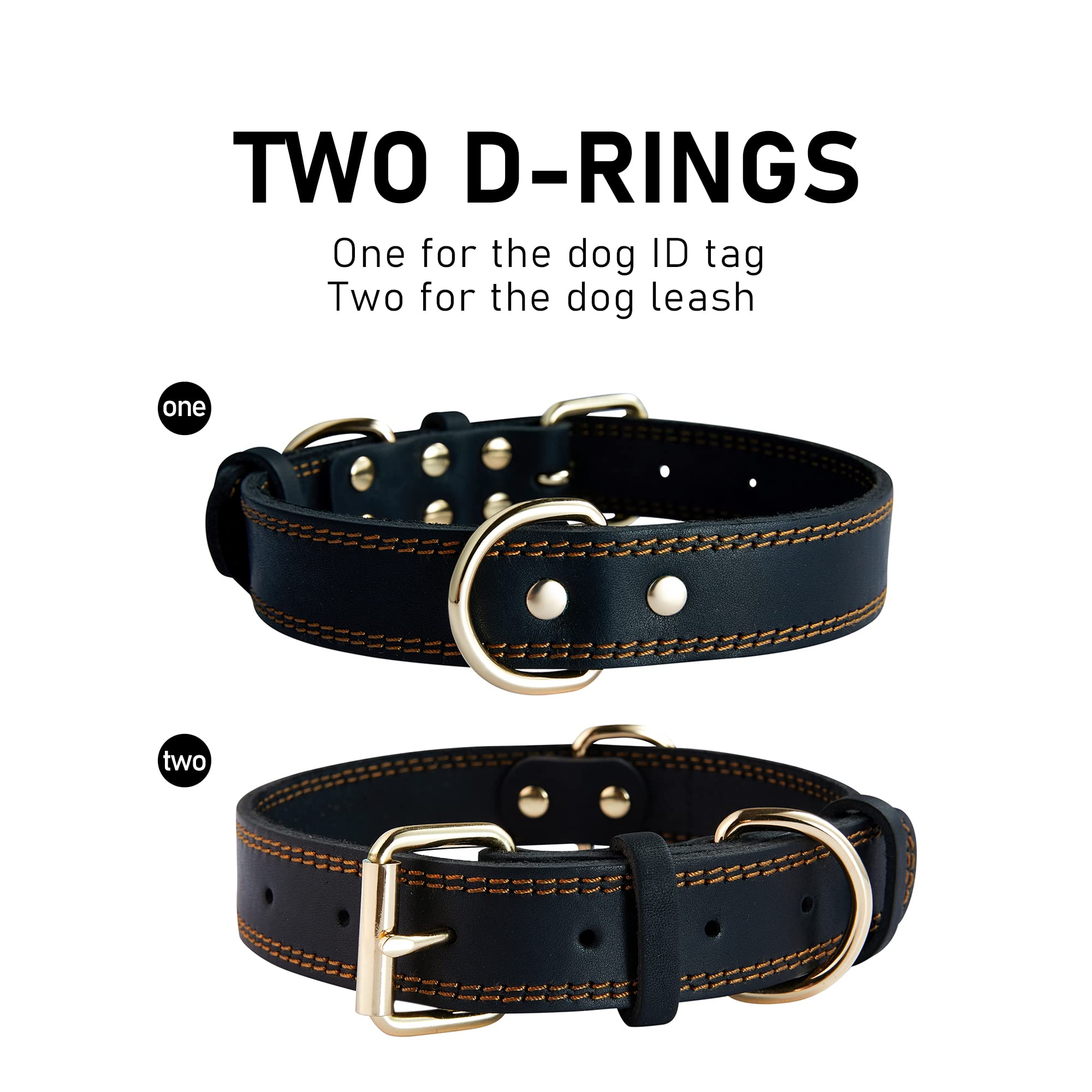 Daihaqiko Genuine Leather Heavy Duty Wide Dog Collar For Small, Medium, Large & Extra Large Dogs (S: 0.8'' Wide For 13.4''-15.8'