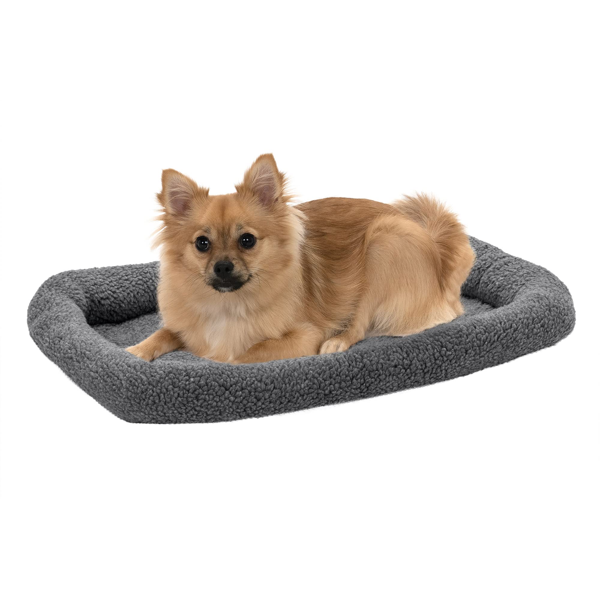 Furhaven Dog Bed For Small Dogs & Indoor Cats, 100% Washable, Sized To Fit Crates - Sherpa Fleece Bolster Crate Pad - Gray, Smal