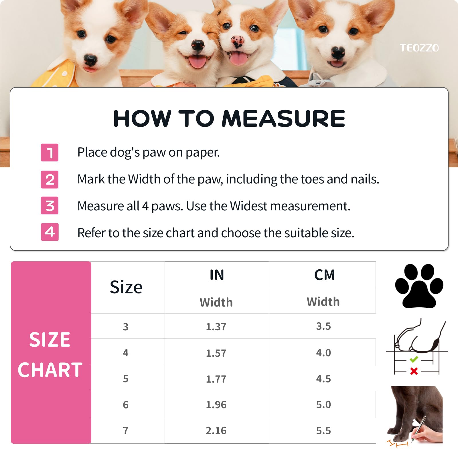 Teozzo Dog Snow Boots Dog Shoes For Small Medium Size Dogs Booties Paw Protector Warm Pet Boots For Puppies 4Pcs