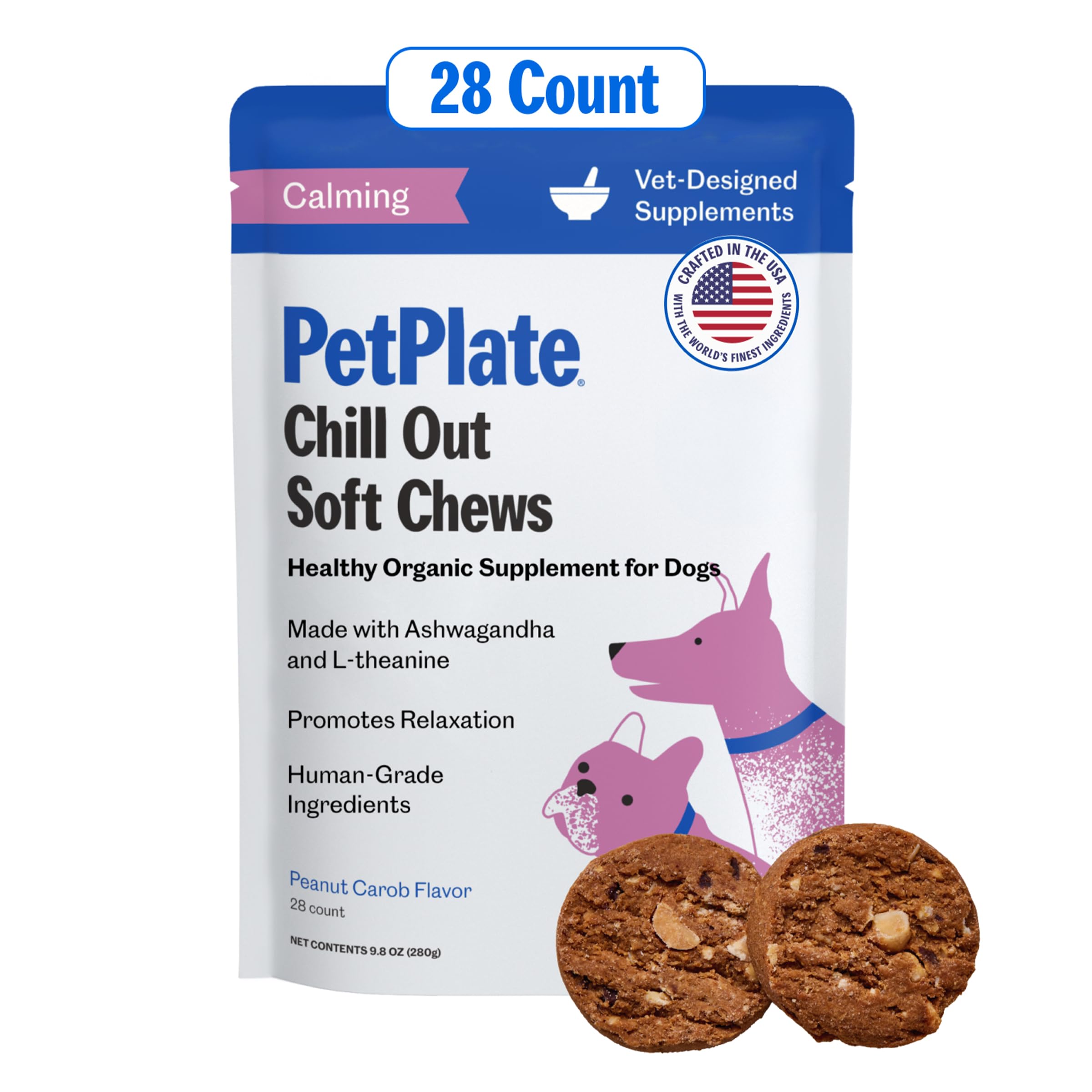 PetPlate Chill Out Soft Chews, Calming and Relaxation Support Supplement for Dogs, Organic and Human-Grade Ingredients, Includes