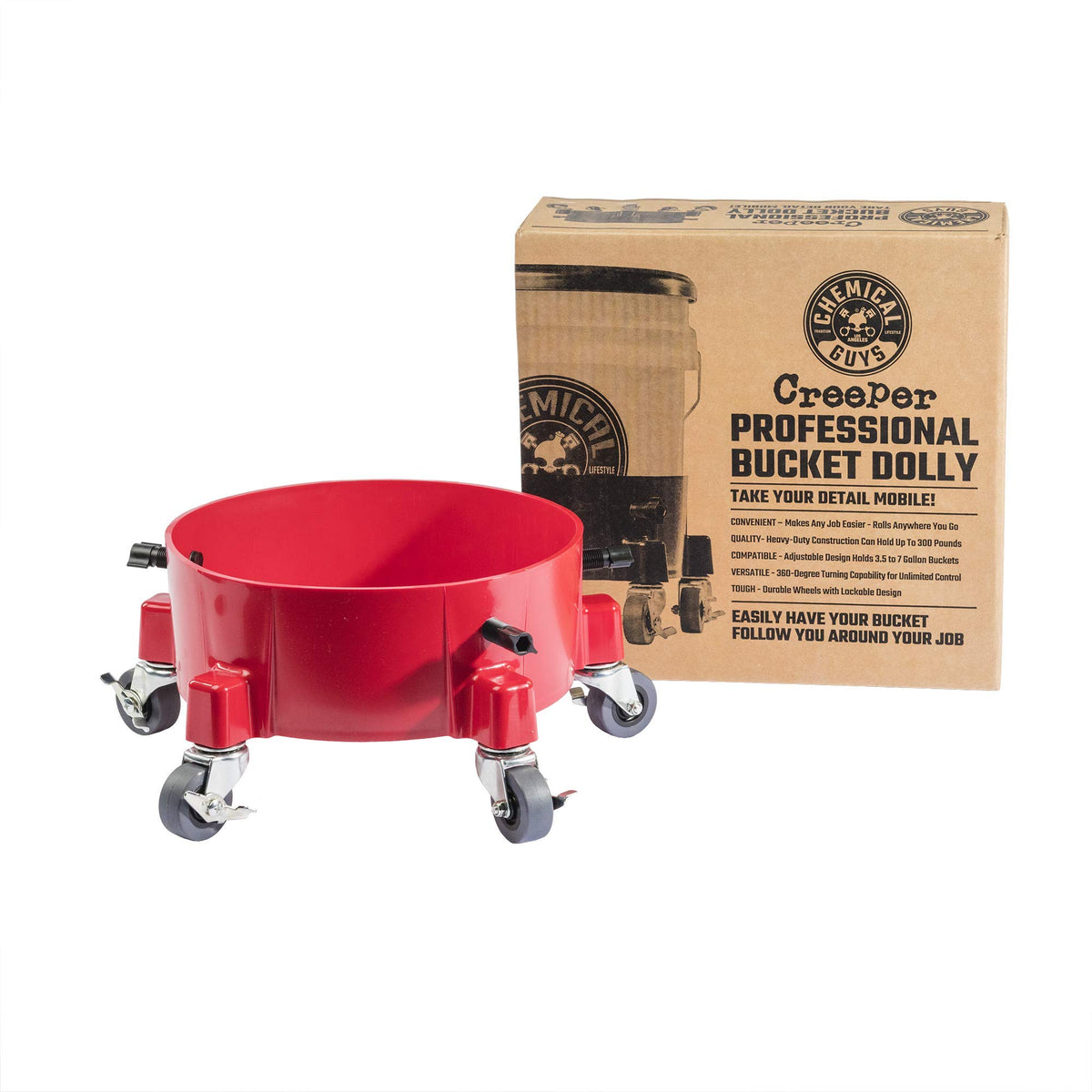 Chemical Guys Acc1001R Creeper Rolling Bucket Dolly For Car Washing, Detailing, Garage  More , Red