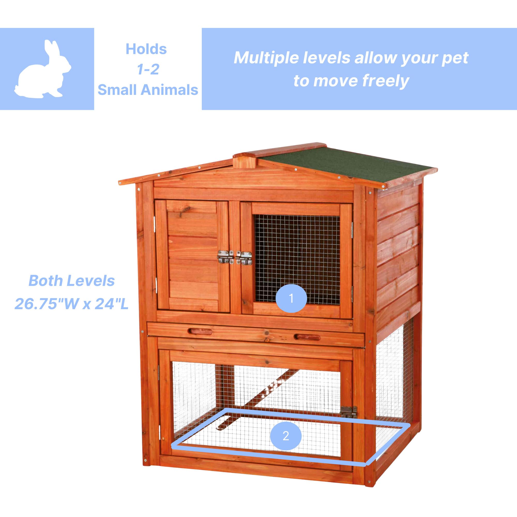 Trixie Natura Outdoor Rabbit Hutch With Run - Small 2-Story Rabbit Cage With Non-Slip Ramp - Elevated Small Animal House With Se
