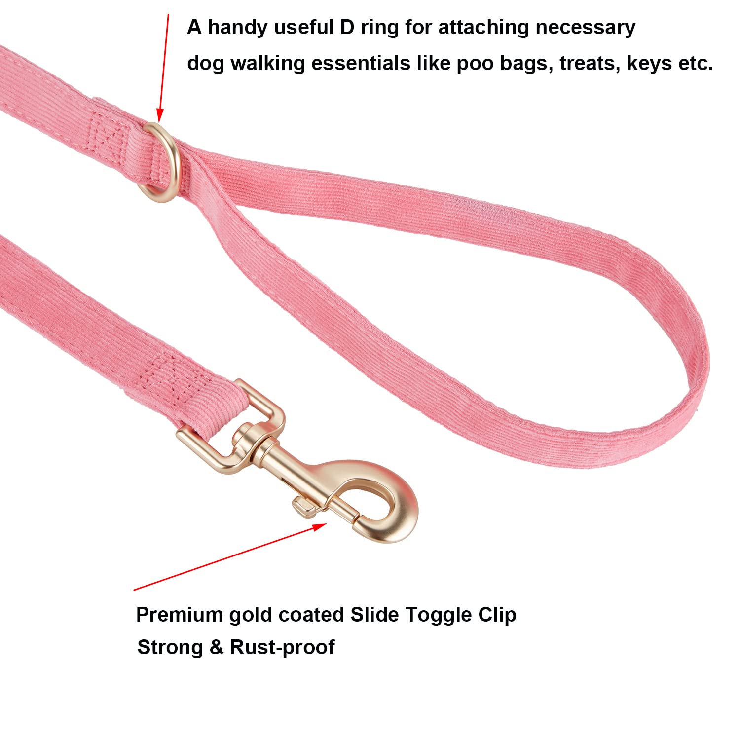 Ewinoom Soft Cotton Dog Leash, 5 Ft Heavy Duty Corduroy Dog Leashes With Gold Metal Hook For Small Medium Large Dogs,Small,Pink