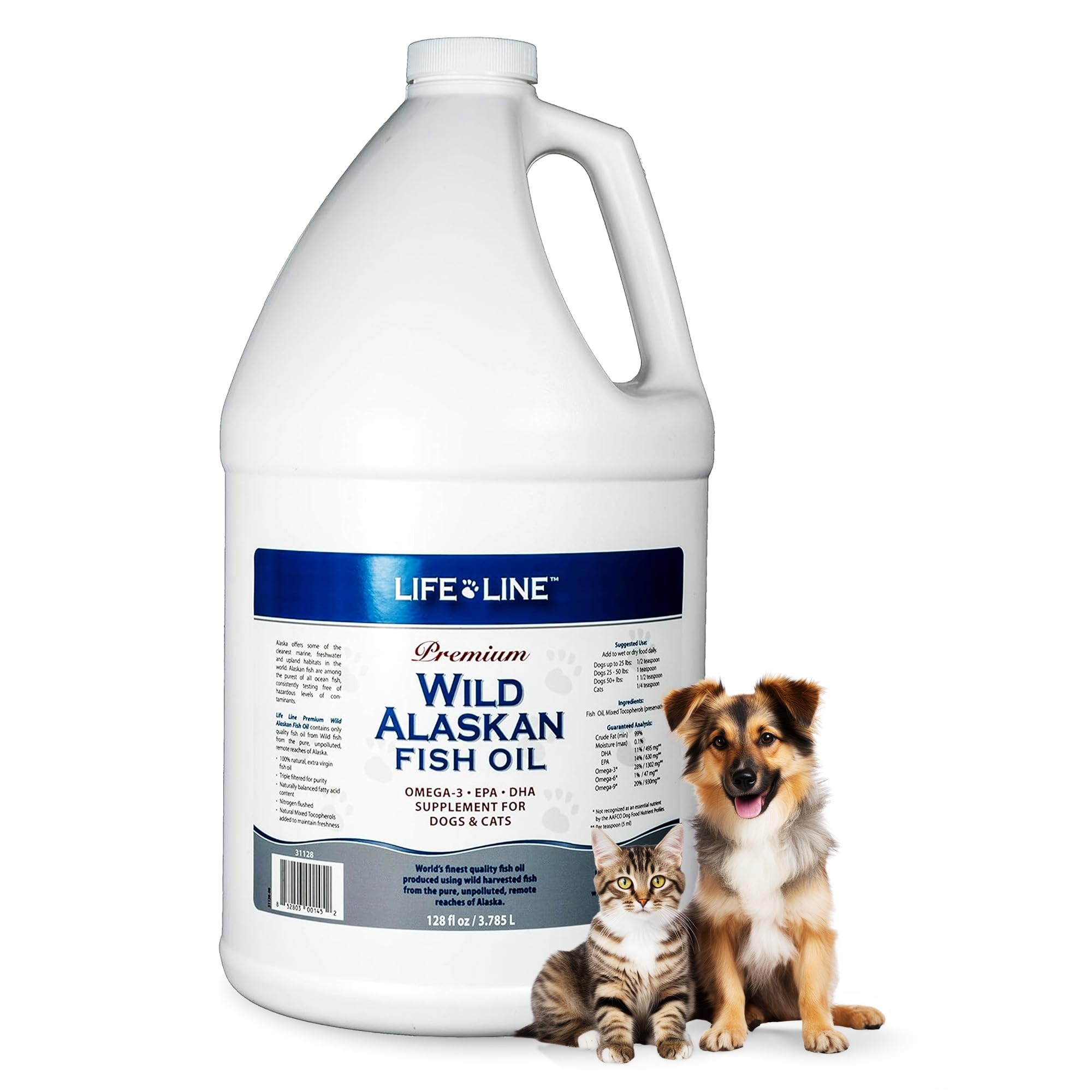 Life Line Pet Nutrition Wild Alaskan Fish Oil for Dogs and Cats 128oz - Omega 3 Fish Oil Supplement for Skin & Coat, Brain, Eye 