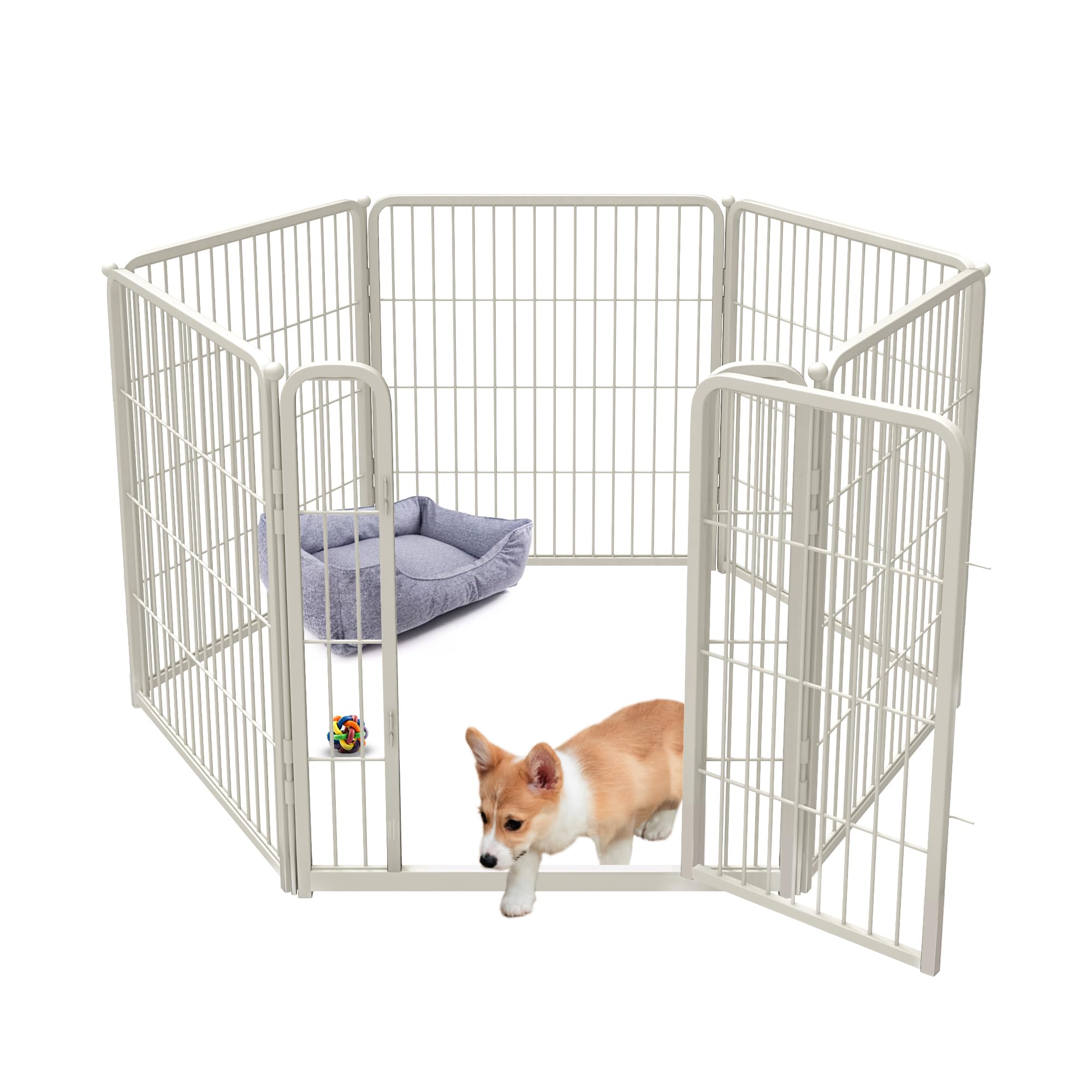 FXW Dog Playpen - Heavy Duty Metal 32" Indoor Dog Pen for Small & Medium Dogs, White - Safe & Stress-Free Play Area