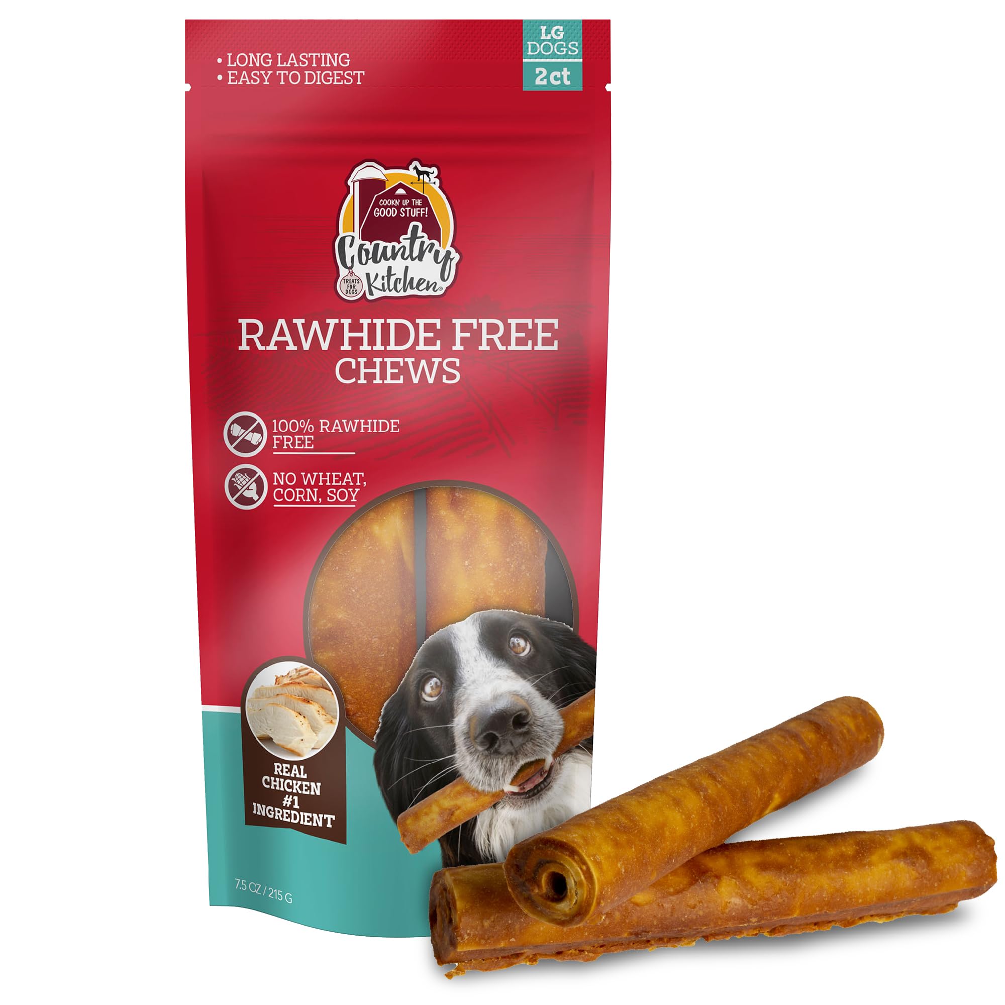 Country Kitchen Rawhide Free Dog Chews, Made with Real Chicken, for Large Sized Dogs, 2 Count