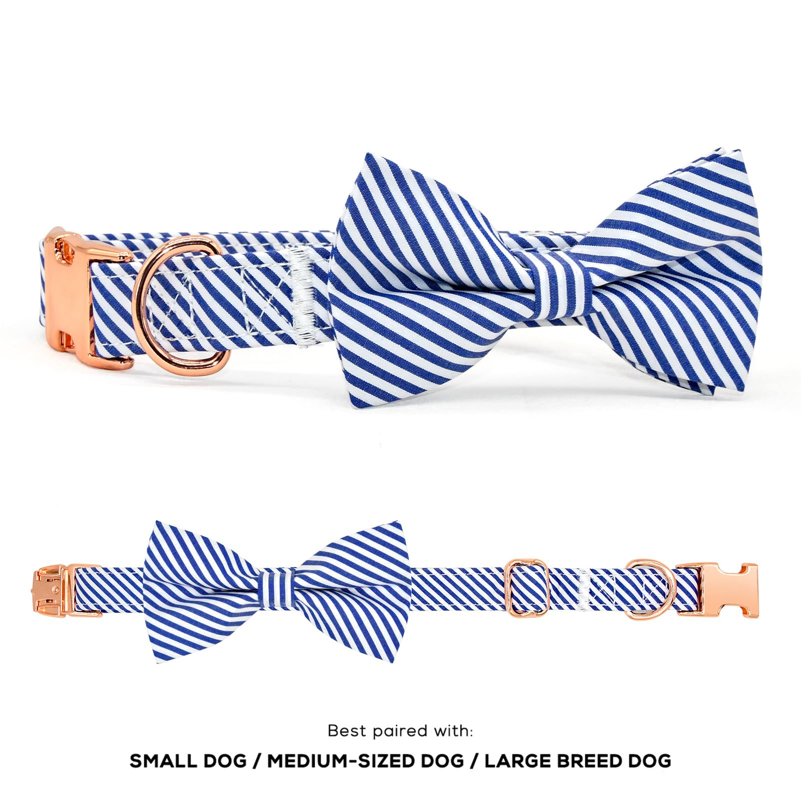 Classical Blue Stripe Dog Bow Tie Dog Collar Accessory, Detachable Bowtie, Adjustable Collar For Small Medium Large Dogs