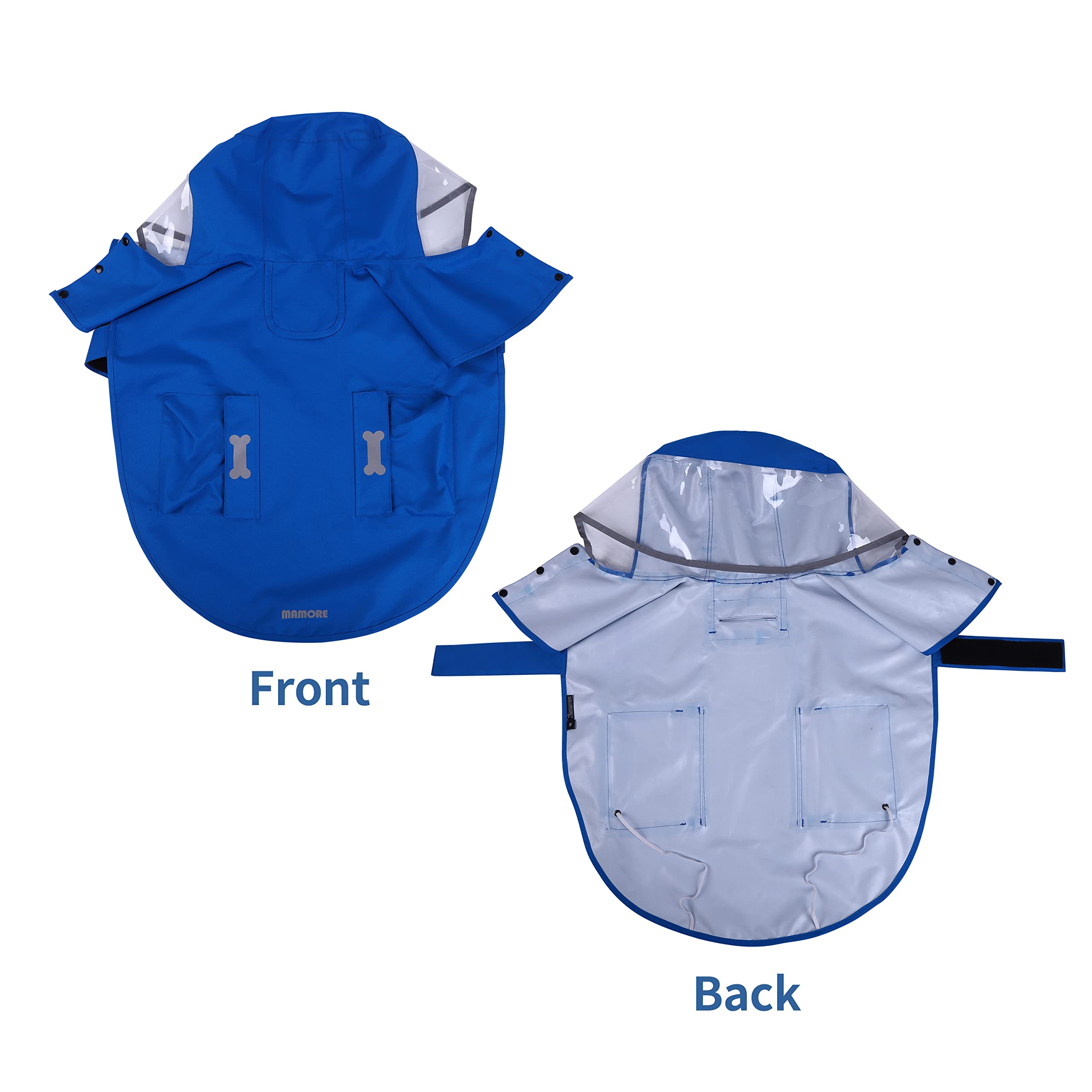 Waterproof Dog Raincoat, Adjustable Reflective Lightweight Pet Rain Clothes With Poncho Hood (Large, Blue)