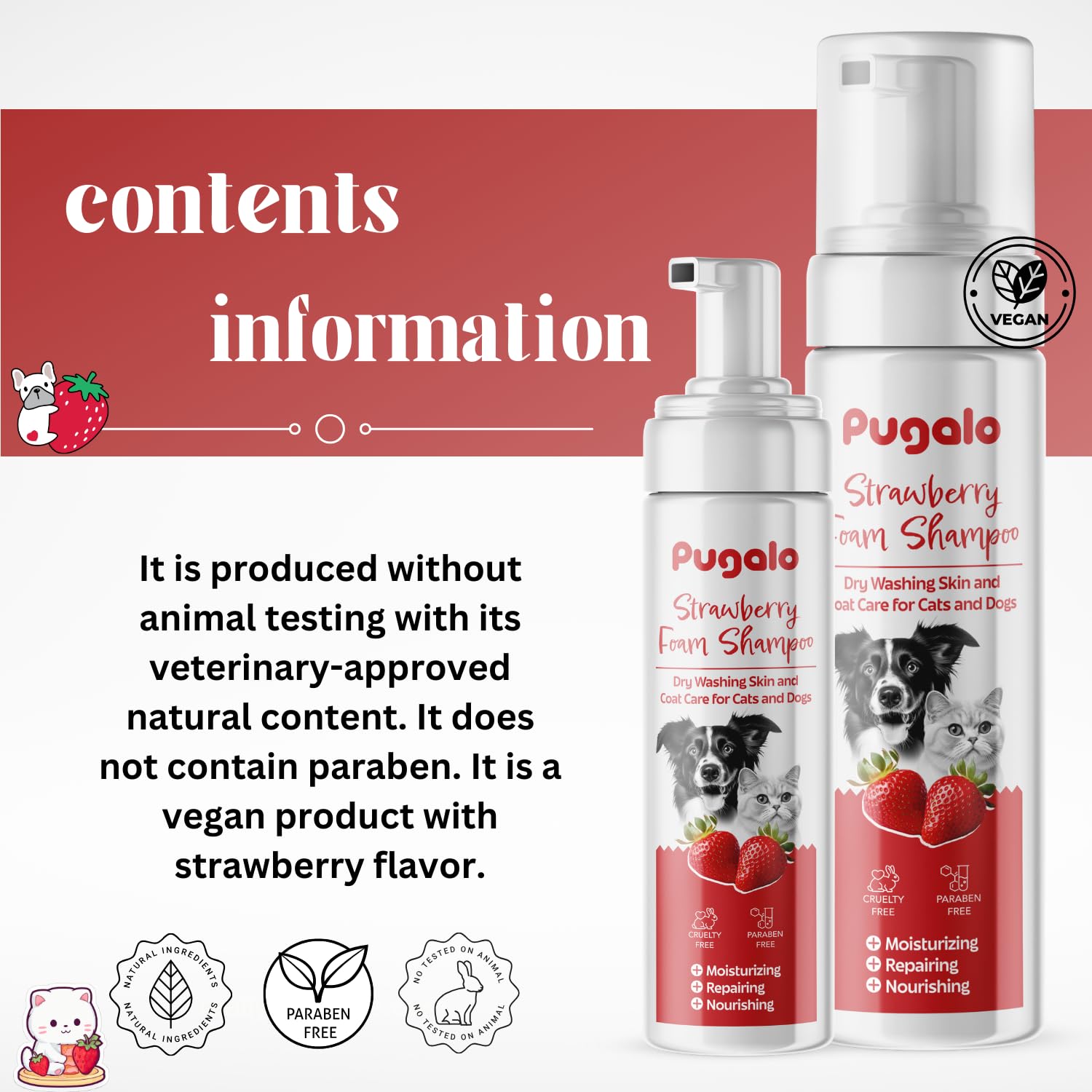 Waterless Cat & Dog Shampoo - 200Ml (6.76Oz) Strawberry Scented Dry Foam Cleanser & Conditioner - No-Rinse Deshedding Shampoo Fo