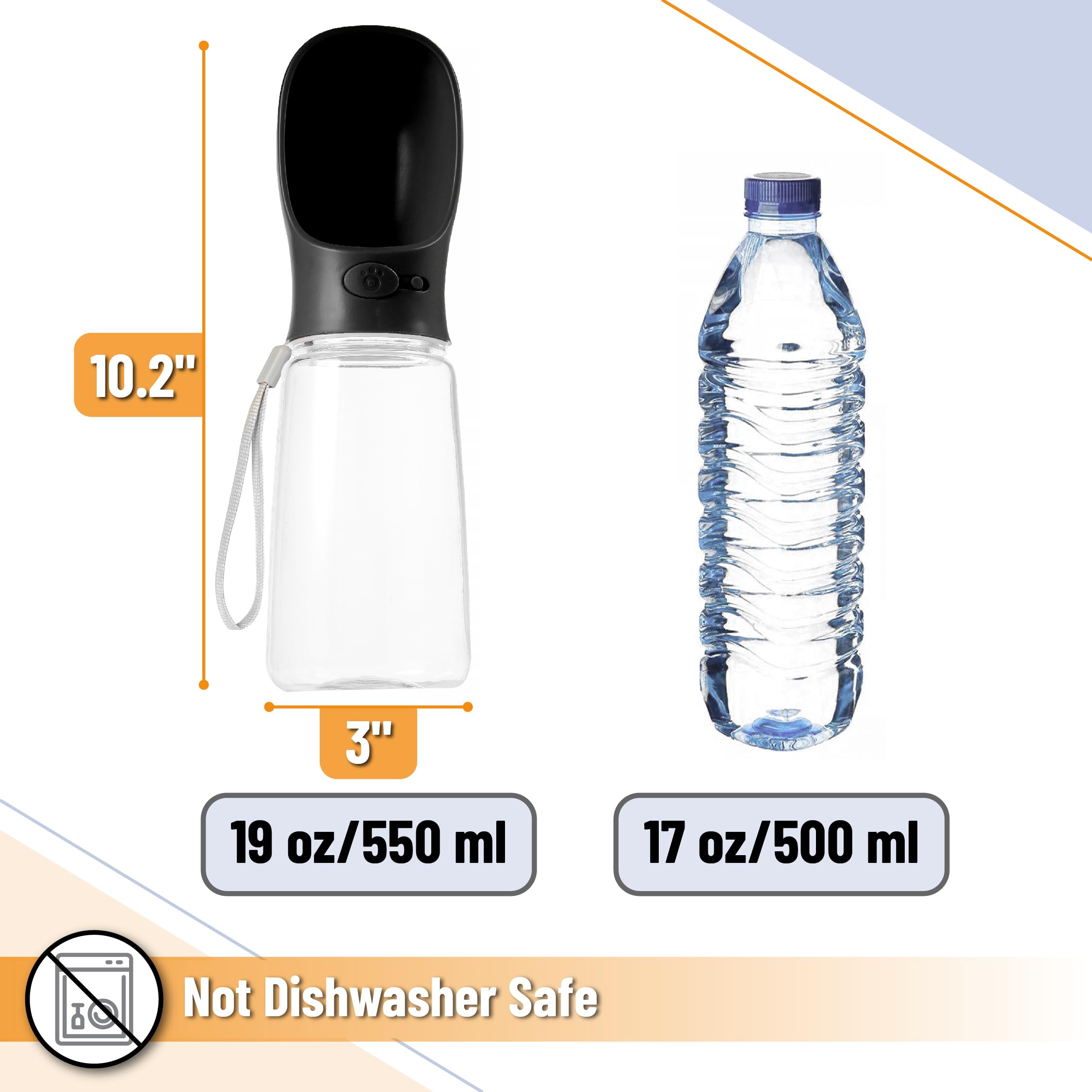 Mr. Pen- Dog Water Bottle, 19 oz, Large, Black, Portable Dog Water Bottle Dispenser, Dog Travel Water Bottle, Travel Dog Water B