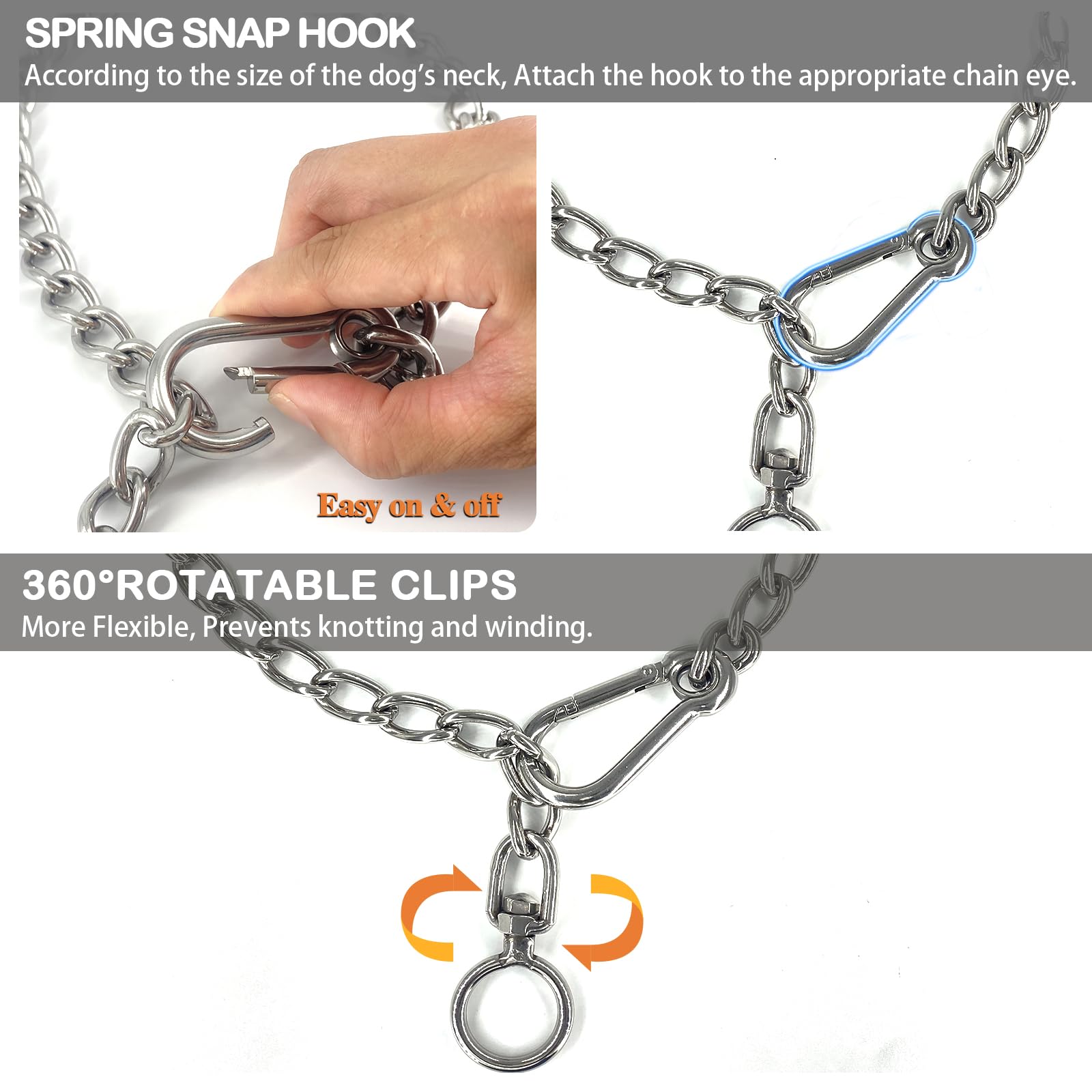 Dog Chain Collars 304 Stainless Steel Metal Chew Proof Dog Necklace Anti Winding Dog Leash Extension Lead for Small Medium Large