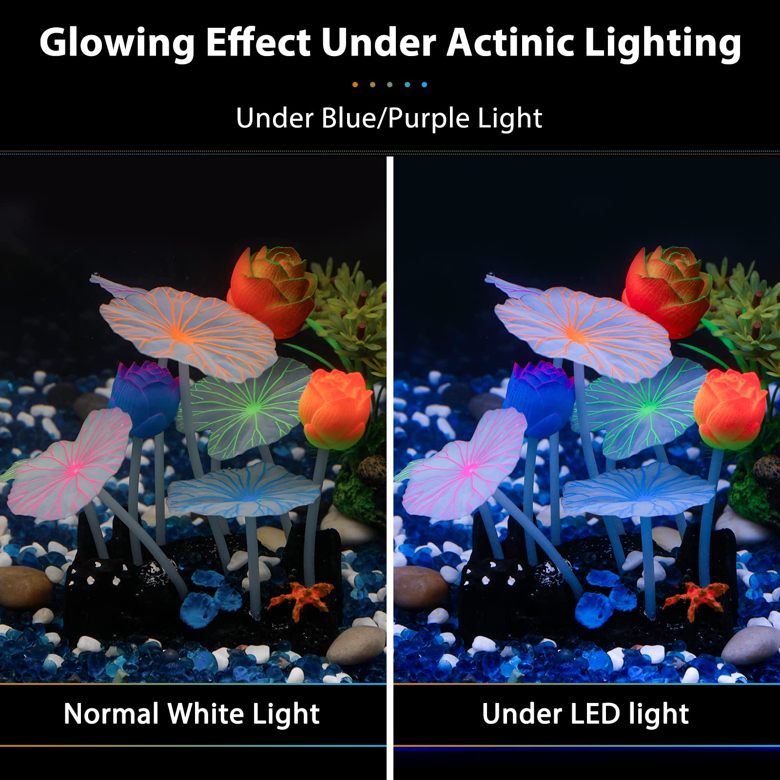 Uniclife Glowing Effect Lotus Ornament Silicone Decor Aquarium Decoration for Fish Tank with Suction Cup