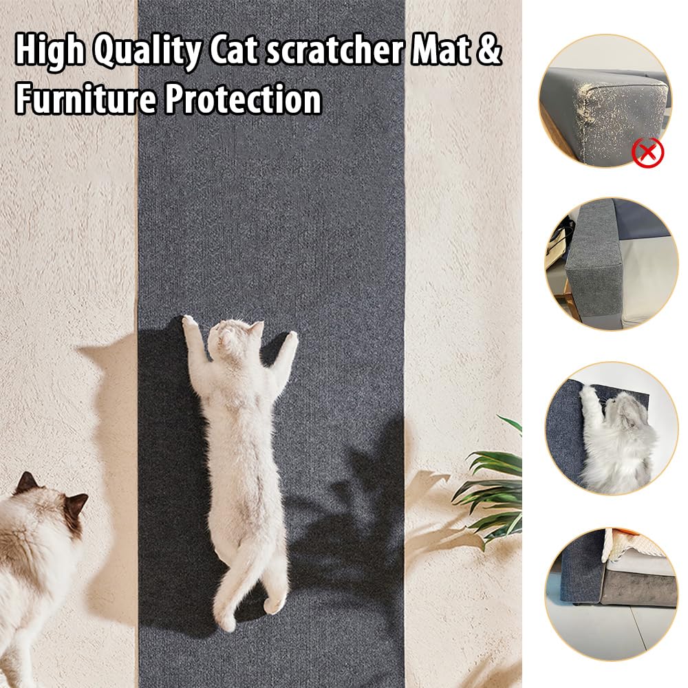 Natuya Cat Scratcher Mat, 39.4''X15.8'' Trimmable Couch Furniture Protector, Self-Adhesive Replacement Carpet For Cats Tree Shel