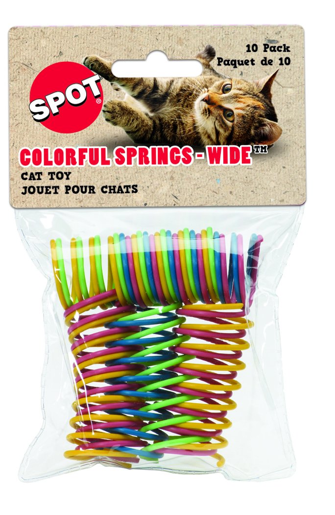 (4 Pack) Ethical Pet Wide Durable Heavy Gauge Plastic Colorful Springs Cat Toy, 10 Count Per Pack