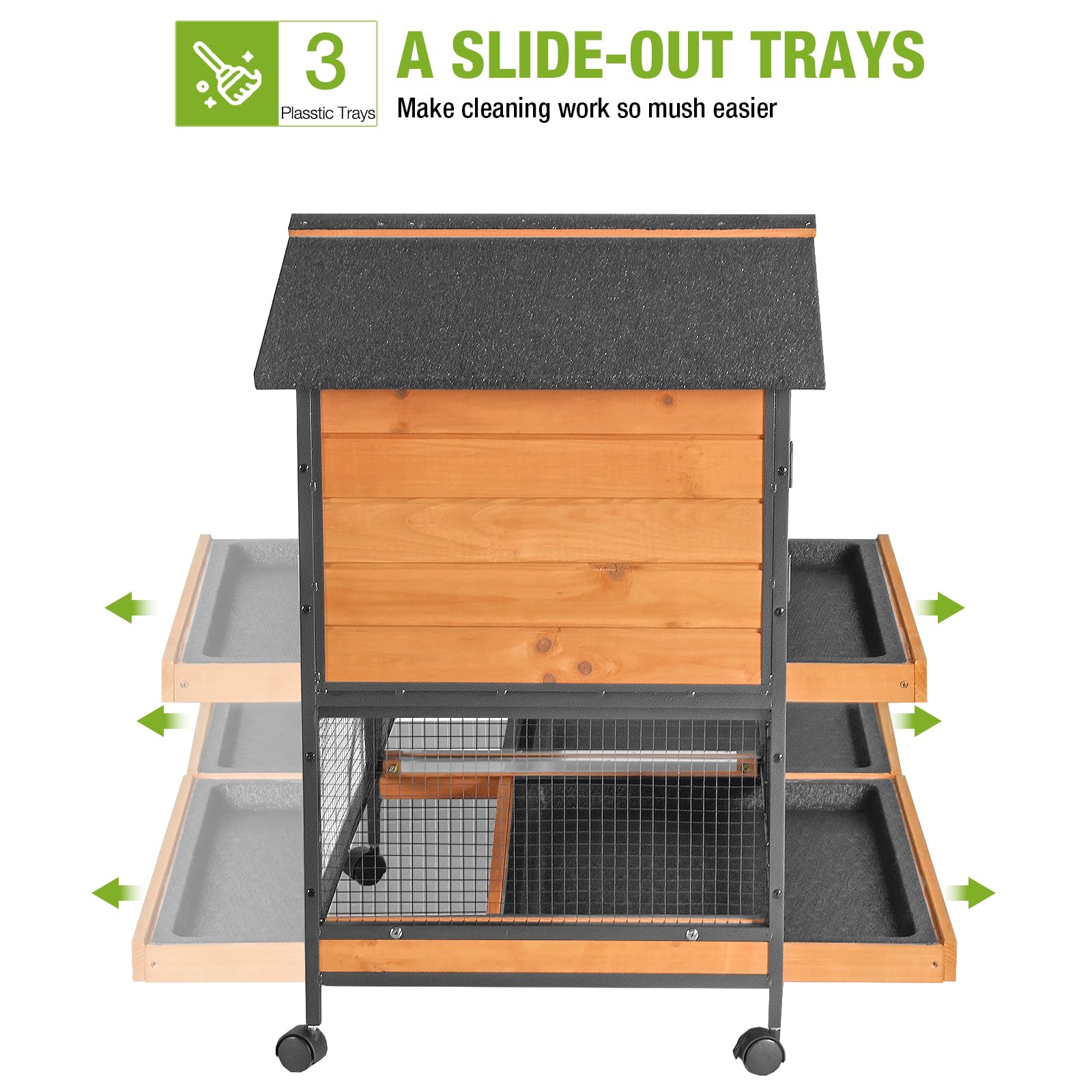 Gutinneen Rabbit Hutch With Chew-Resistant Metal Frame Indoor Bunny Cage Outdoor Rabbit Cage With Wheels And Leakproof Tray