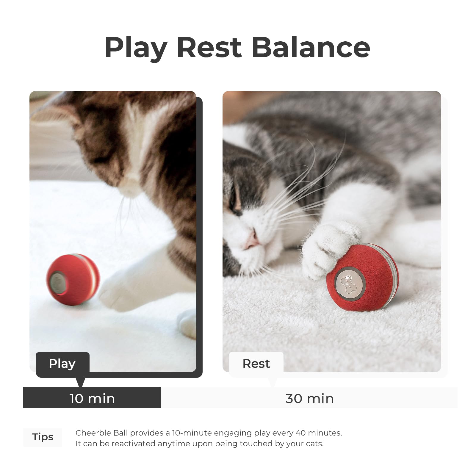 Cheerble Interactive Cat Ball Toy, Automatic Moving Ball Puzzle Toy For Indoor Cat Kitten, Smart Anti-Depression Pet Toy Fun Gift With Light, Red