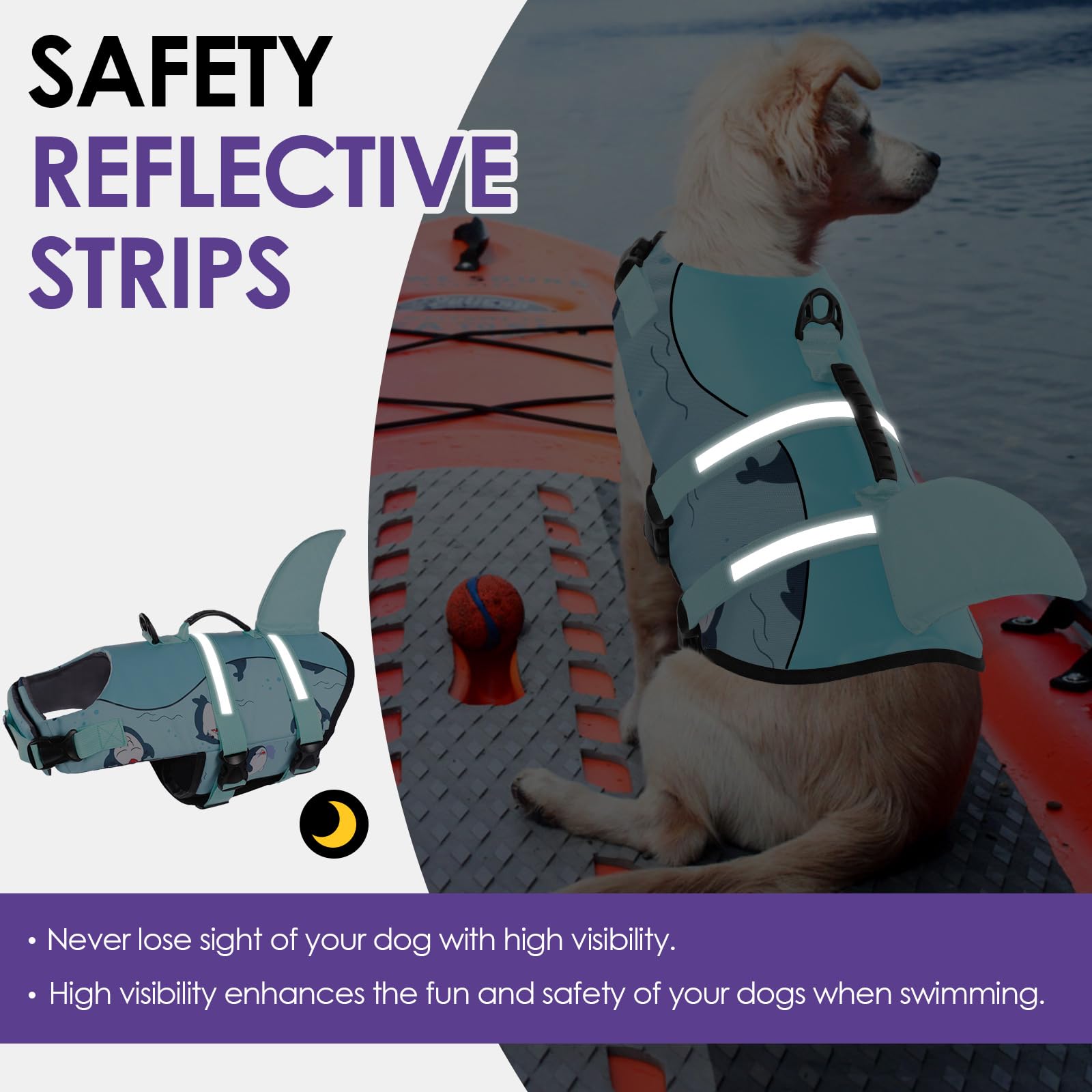 Dog Life Jacket, Large Dog Life Vest for Swimming Boating, Shark Life Jackets for Small Medium Large Dogs, Reflective Dog Lifesa