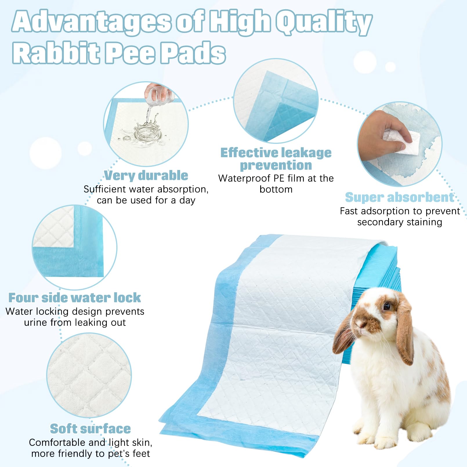 Kathson 100Pcs Rabbit Pee Pads 18''   13'' Disposable Cage Liners Super Absorbent Black Carbon Odor-Control Bunny Training Pad W