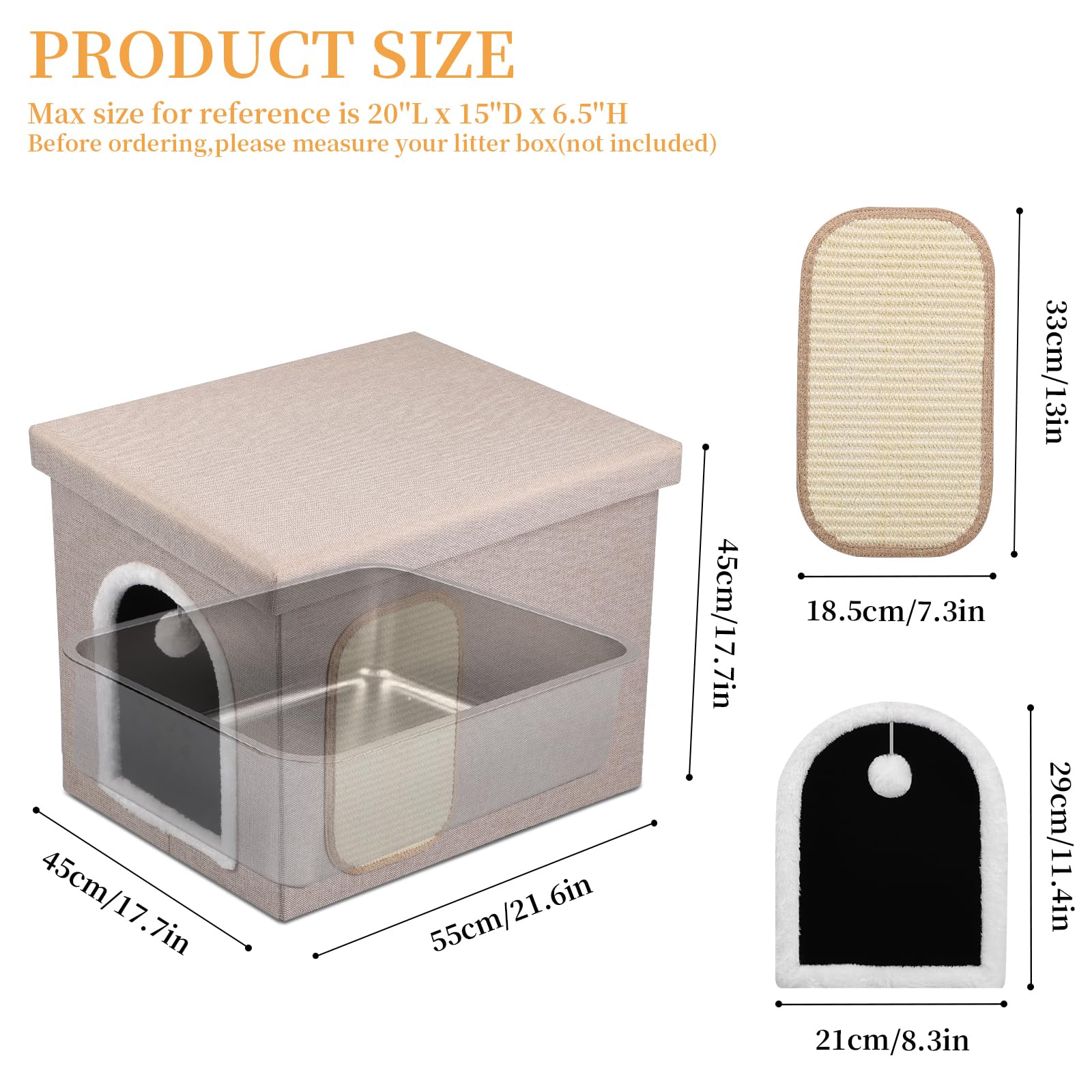 Cat Litter Box Enclosure, Foldable Hidden Litter Box With Mesh Storage Bag, Litter Box Furniture Hidden With Waterproof Inside,