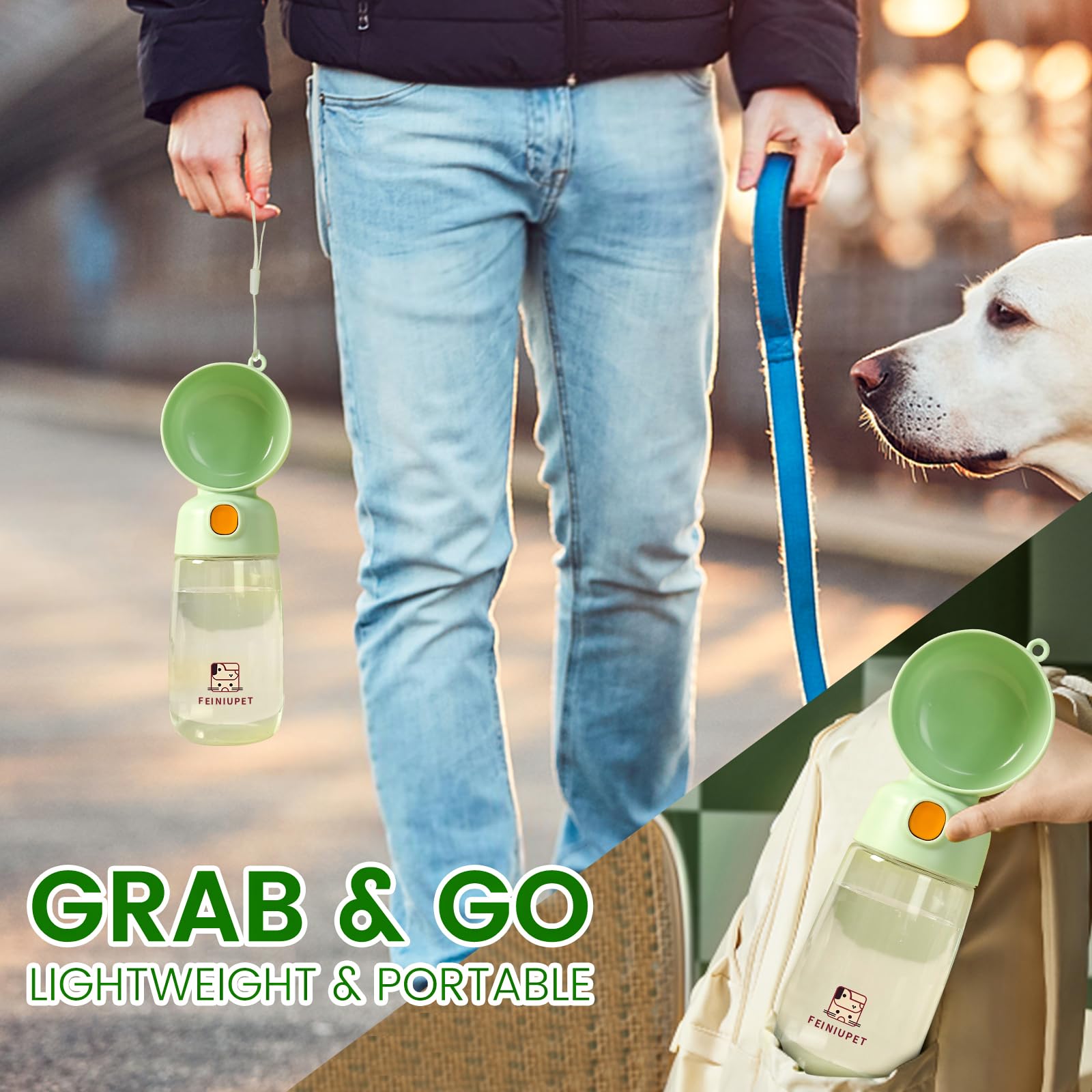 Portable Dog Water Bottle, Large-Capacity Travel Water Dispenser For Cats And Small Dogs - Green