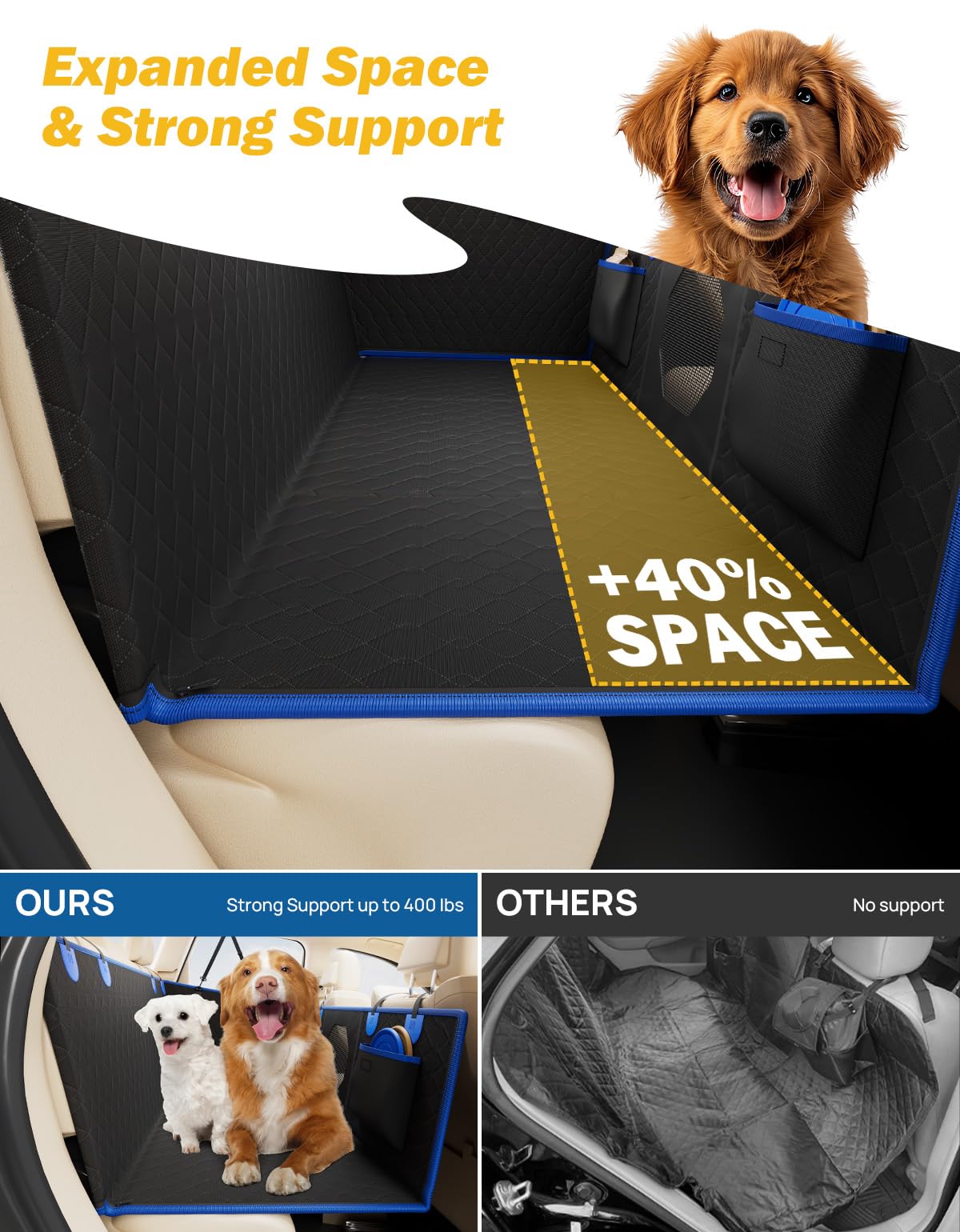 Joytutus Dog Car Seat Cover For Back Seat With Hard Bottom, Back Seat Extender For Dogs Supports 400Lb, Pet Cover With Mesh Wind